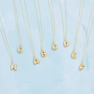 14K Gold Plated Letter Pendant Necklace Minimalist Cute Design, Fashionable Balloon Glossy Surface Chunky Pendant Necklace Jewelry