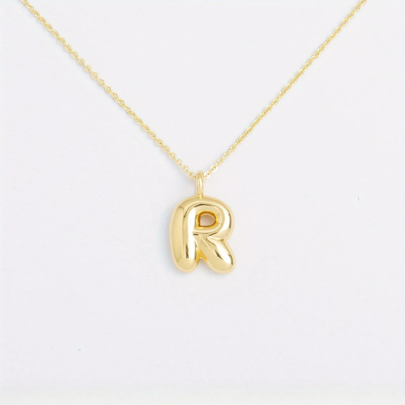 14K Gold Plated Letter Pendant Necklace Minimalist Cute Design, Fashionable Balloon Glossy Surface Chunky Pendant Necklace Jewelry