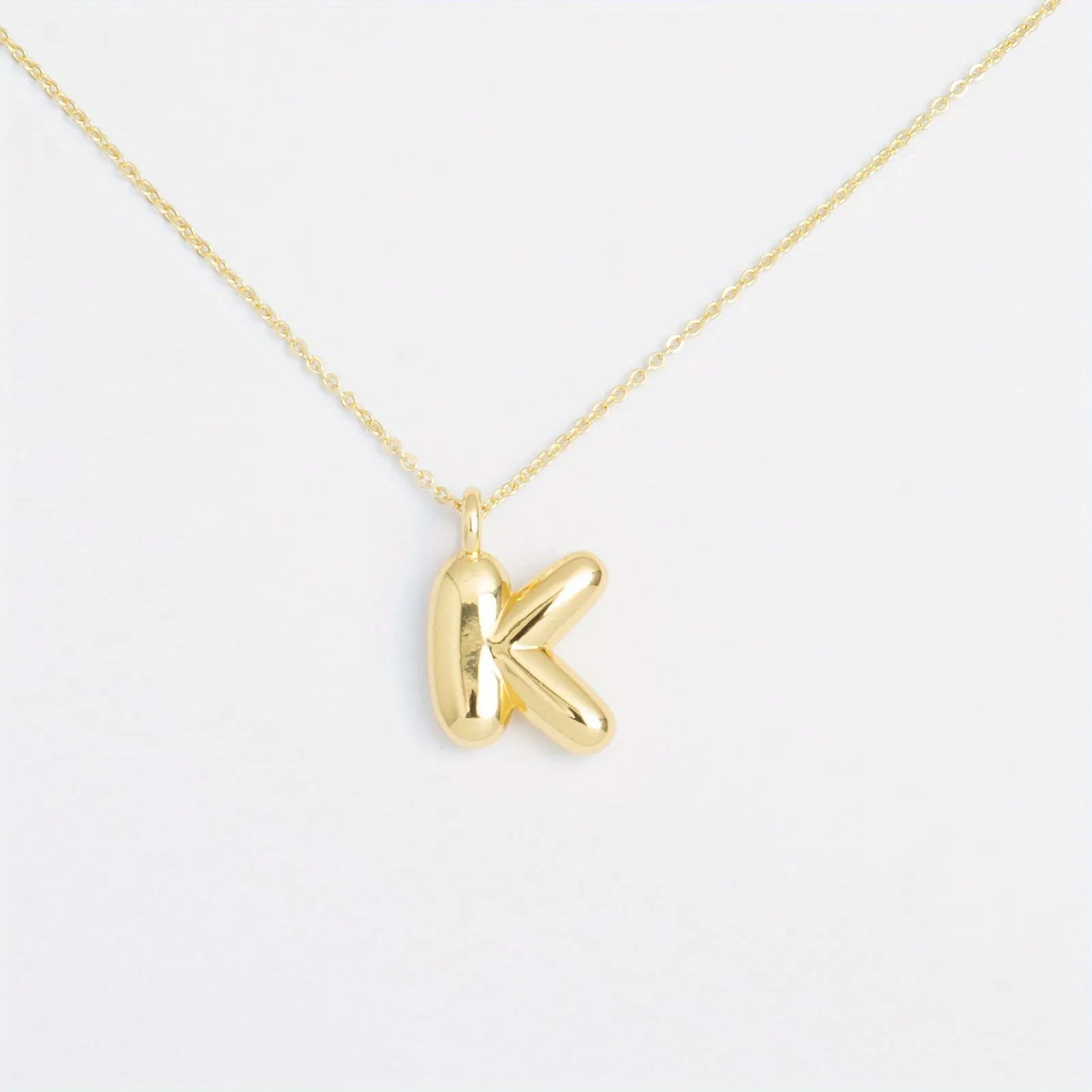 14K Gold Plated Letter Pendant Necklace Minimalist Cute Design, Fashionable Balloon Glossy Surface Chunky Pendant Necklace Jewelry