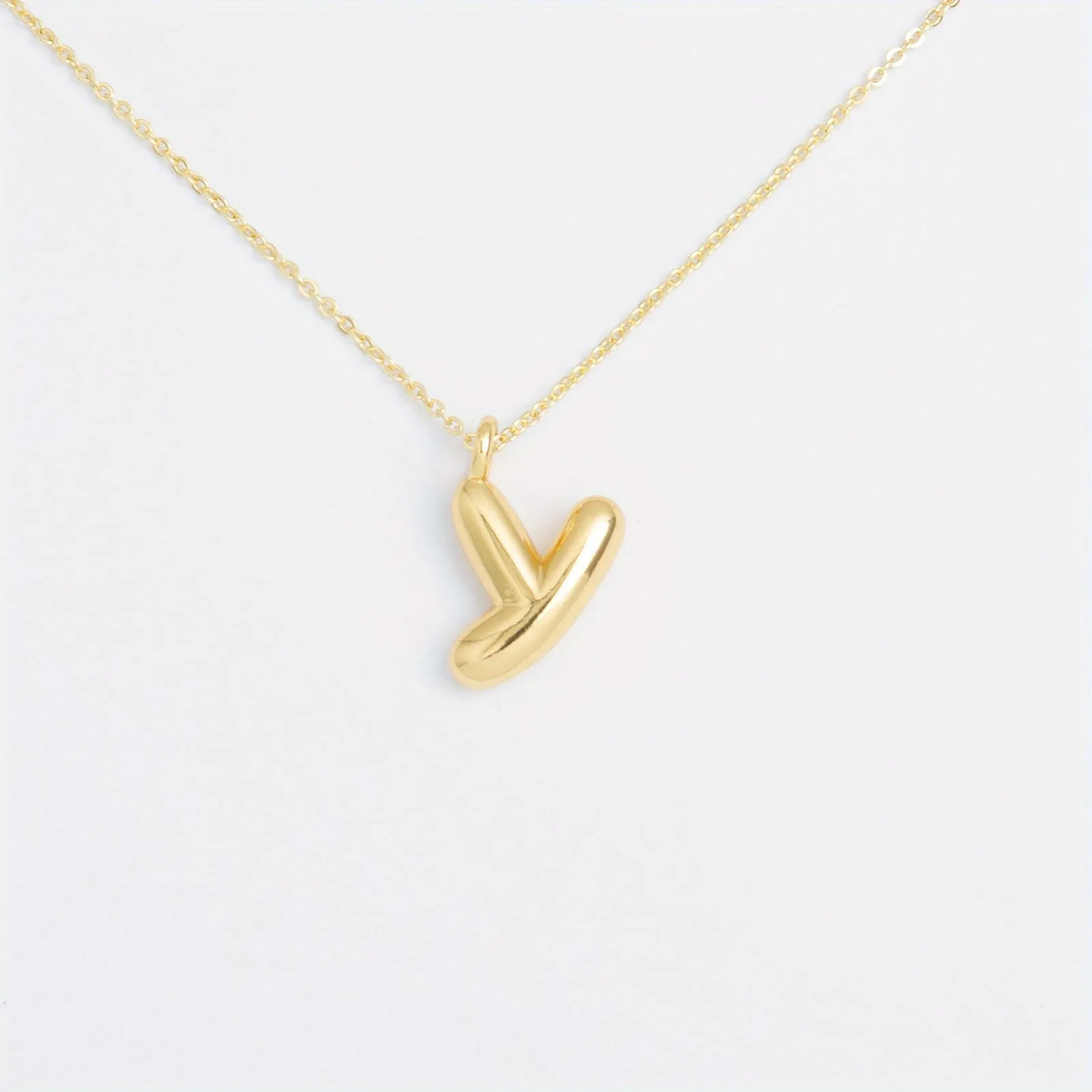 14K Gold Plated Letter Pendant Necklace Minimalist Cute Design, Fashionable Balloon Glossy Surface Chunky Pendant Necklace Jewelry