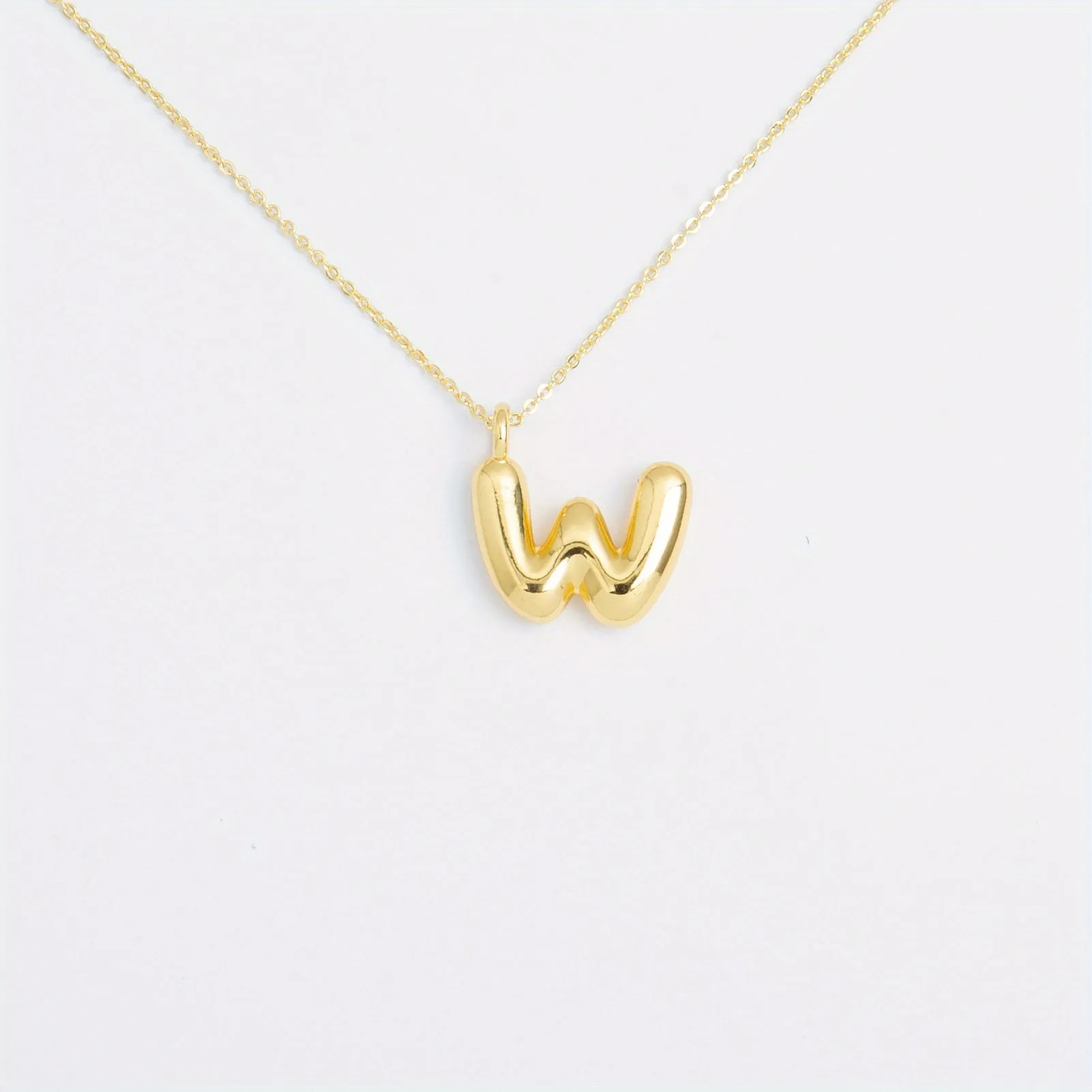 14K Gold Plated Letter Pendant Necklace Minimalist Cute Design, Fashionable Balloon Glossy Surface Chunky Pendant Necklace Jewelry