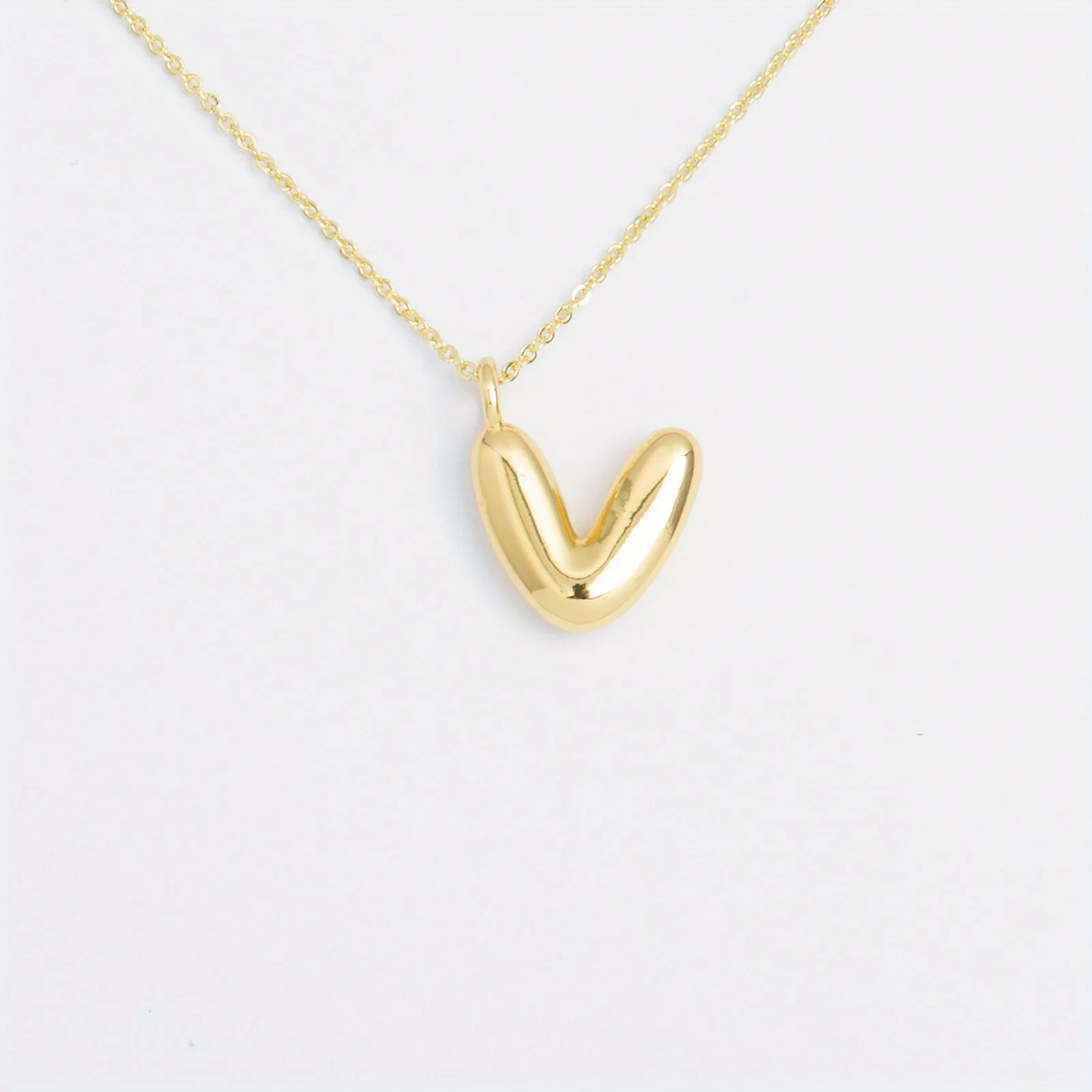 14K Gold Plated Letter Pendant Necklace Minimalist Cute Design, Fashionable Balloon Glossy Surface Chunky Pendant Necklace Jewelry