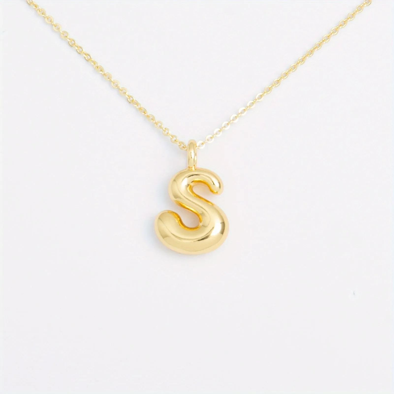 14K Gold Plated Letter Pendant Necklace Minimalist Cute Design, Fashionable Balloon Glossy Surface Chunky Pendant Necklace Jewelry