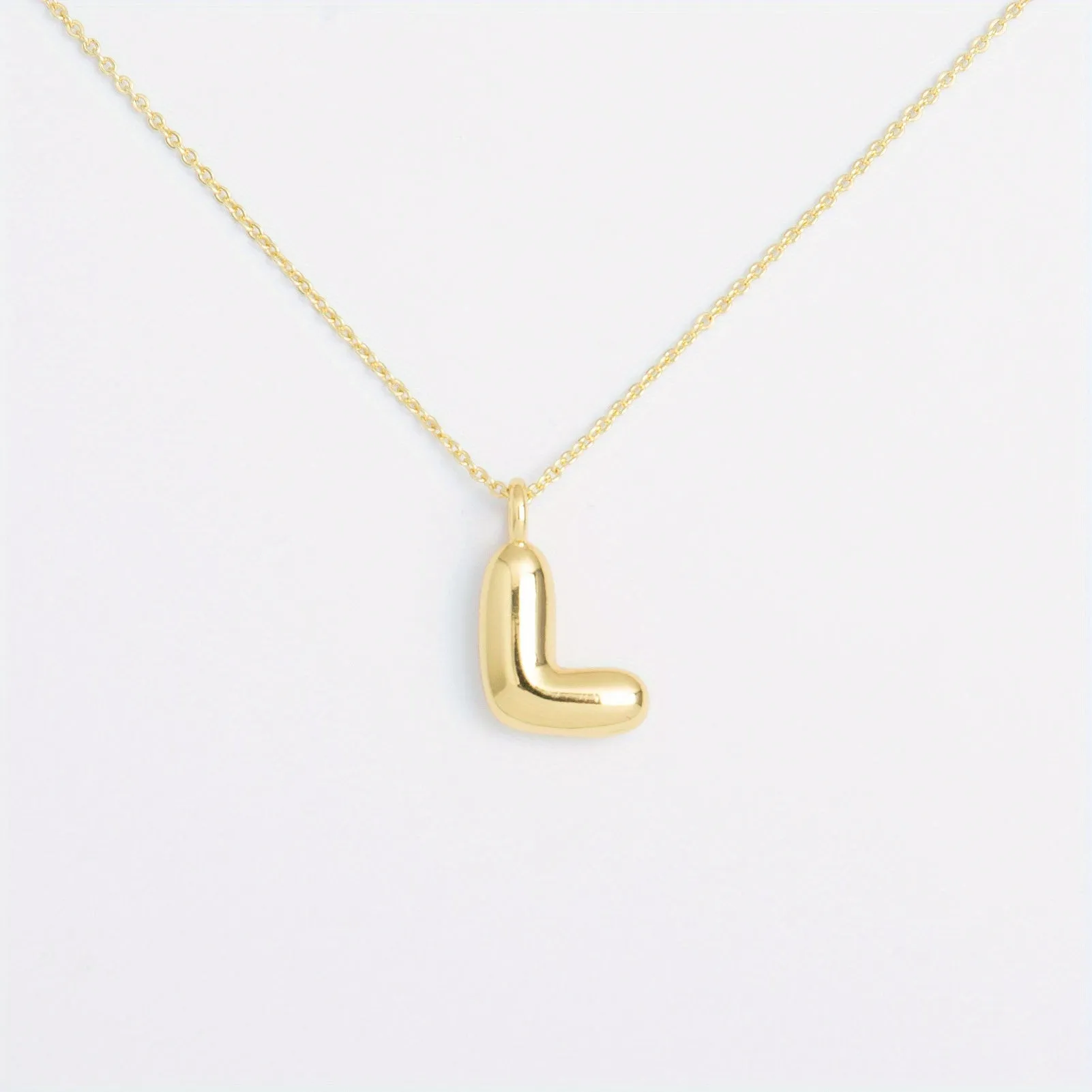 14K Gold Plated Letter Pendant Necklace Minimalist Cute Design, Fashionable Balloon Glossy Surface Chunky Pendant Necklace Jewelry