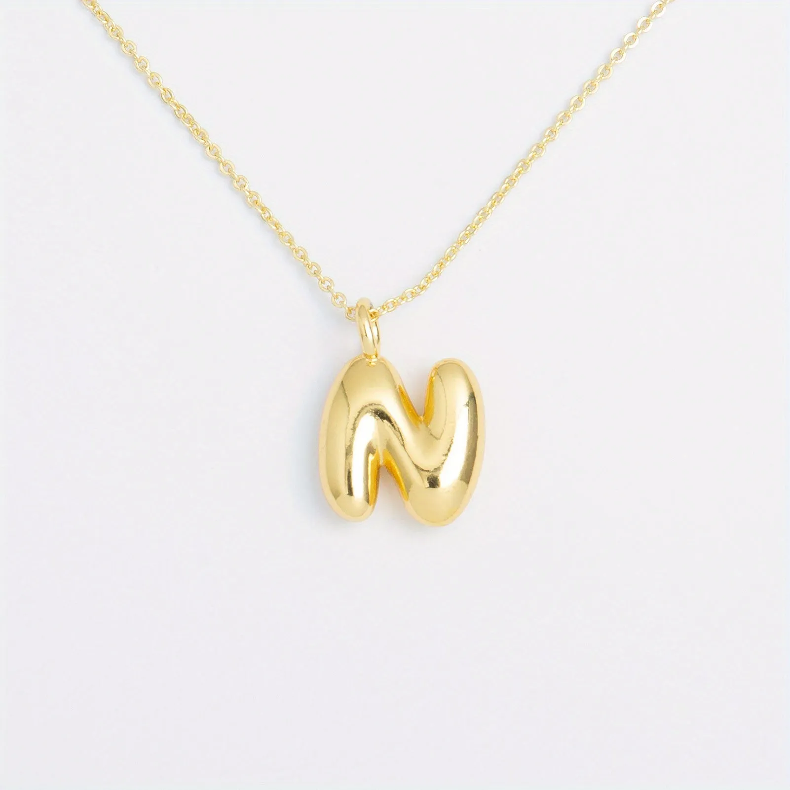 14K Gold Plated Letter Pendant Necklace Minimalist Cute Design, Fashionable Balloon Glossy Surface Chunky Pendant Necklace Jewelry