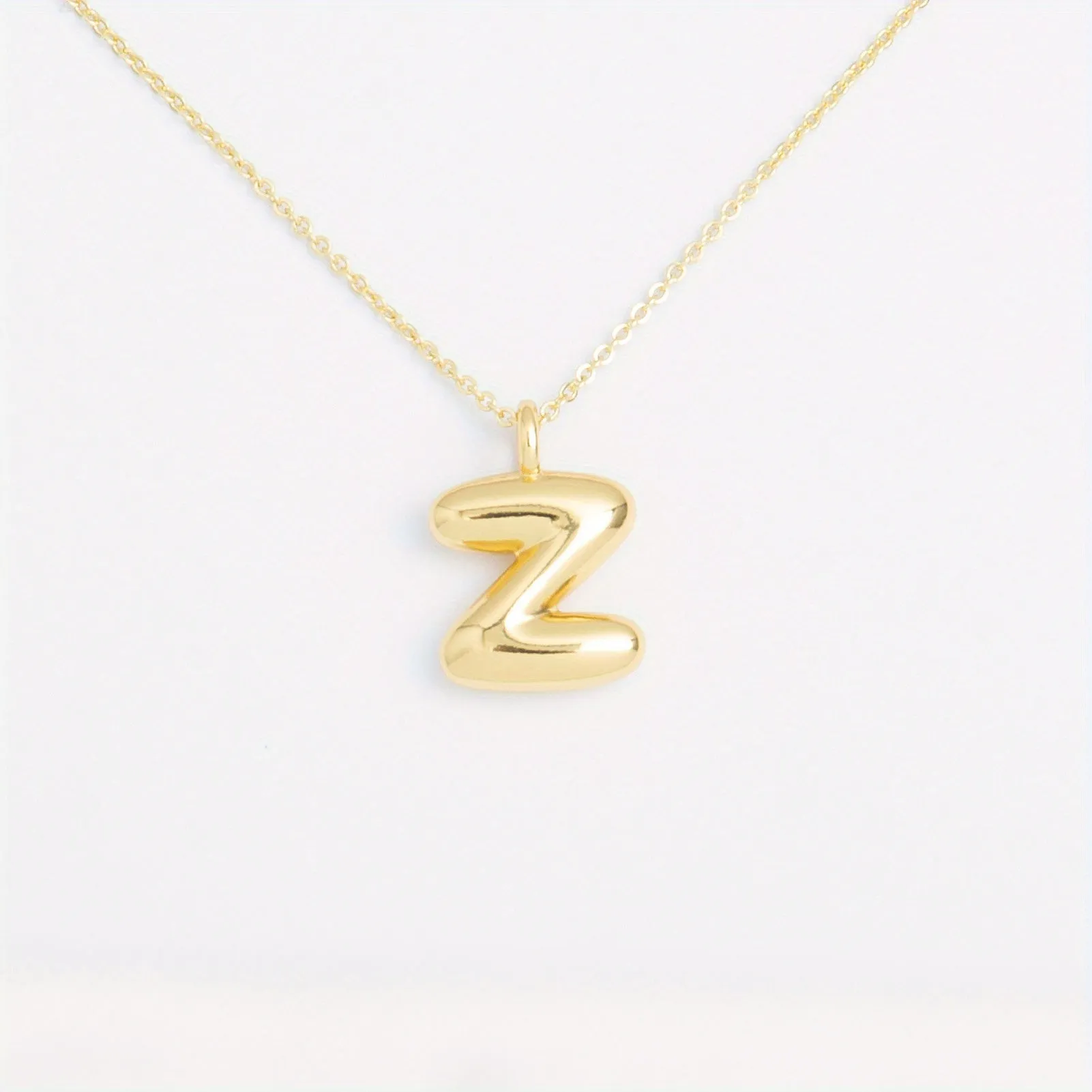 14K Gold Plated Letter Pendant Necklace Minimalist Cute Design, Fashionable Balloon Glossy Surface Chunky Pendant Necklace Jewelry