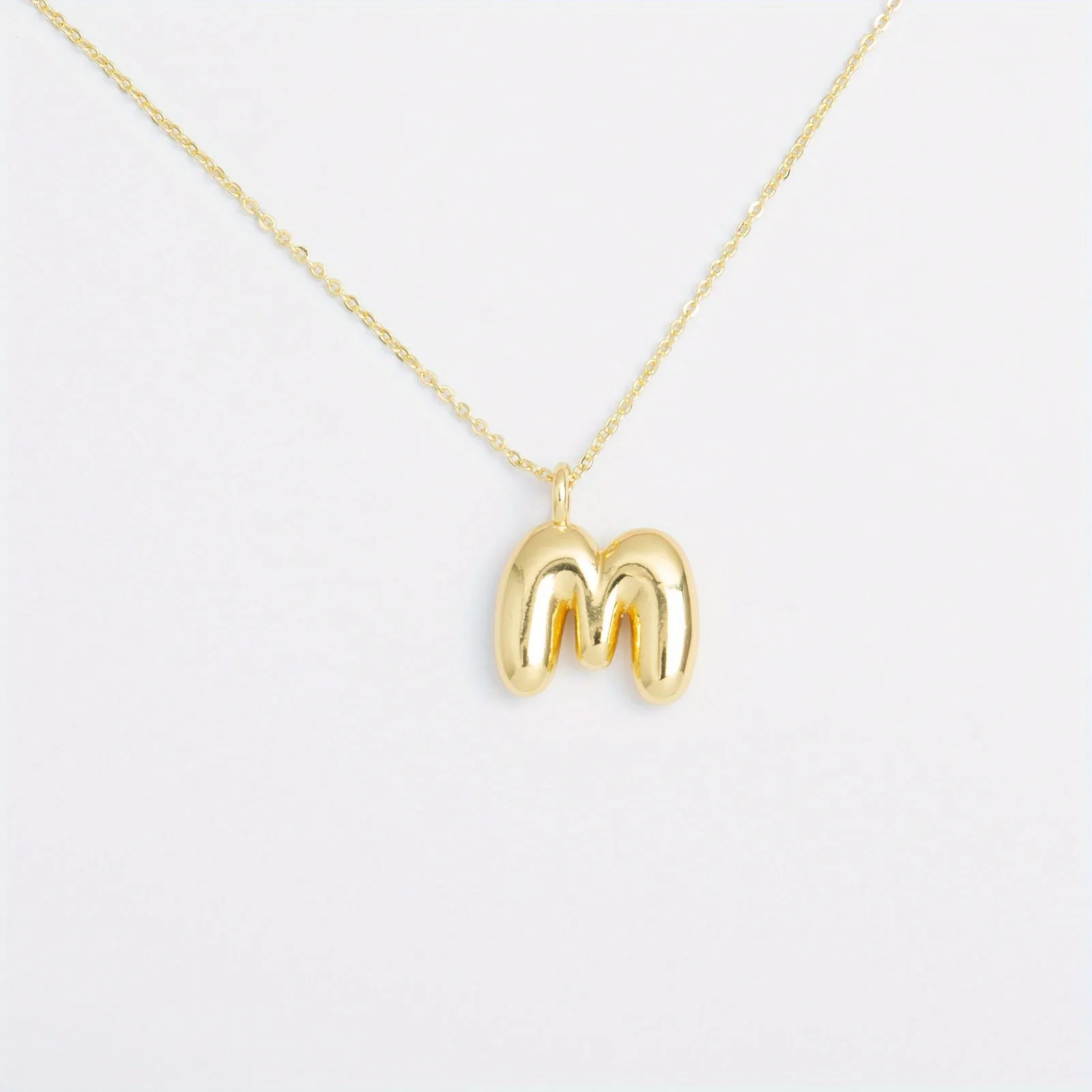 14K Gold Plated Letter Pendant Necklace Minimalist Cute Design, Fashionable Balloon Glossy Surface Chunky Pendant Necklace Jewelry