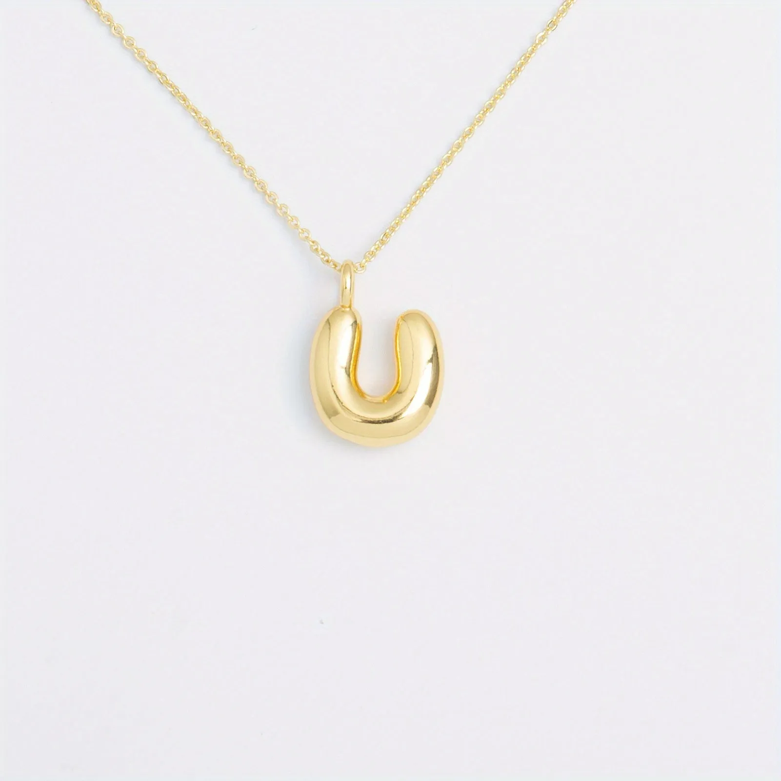 14K Gold Plated Letter Pendant Necklace Minimalist Cute Design, Fashionable Balloon Glossy Surface Chunky Pendant Necklace Jewelry