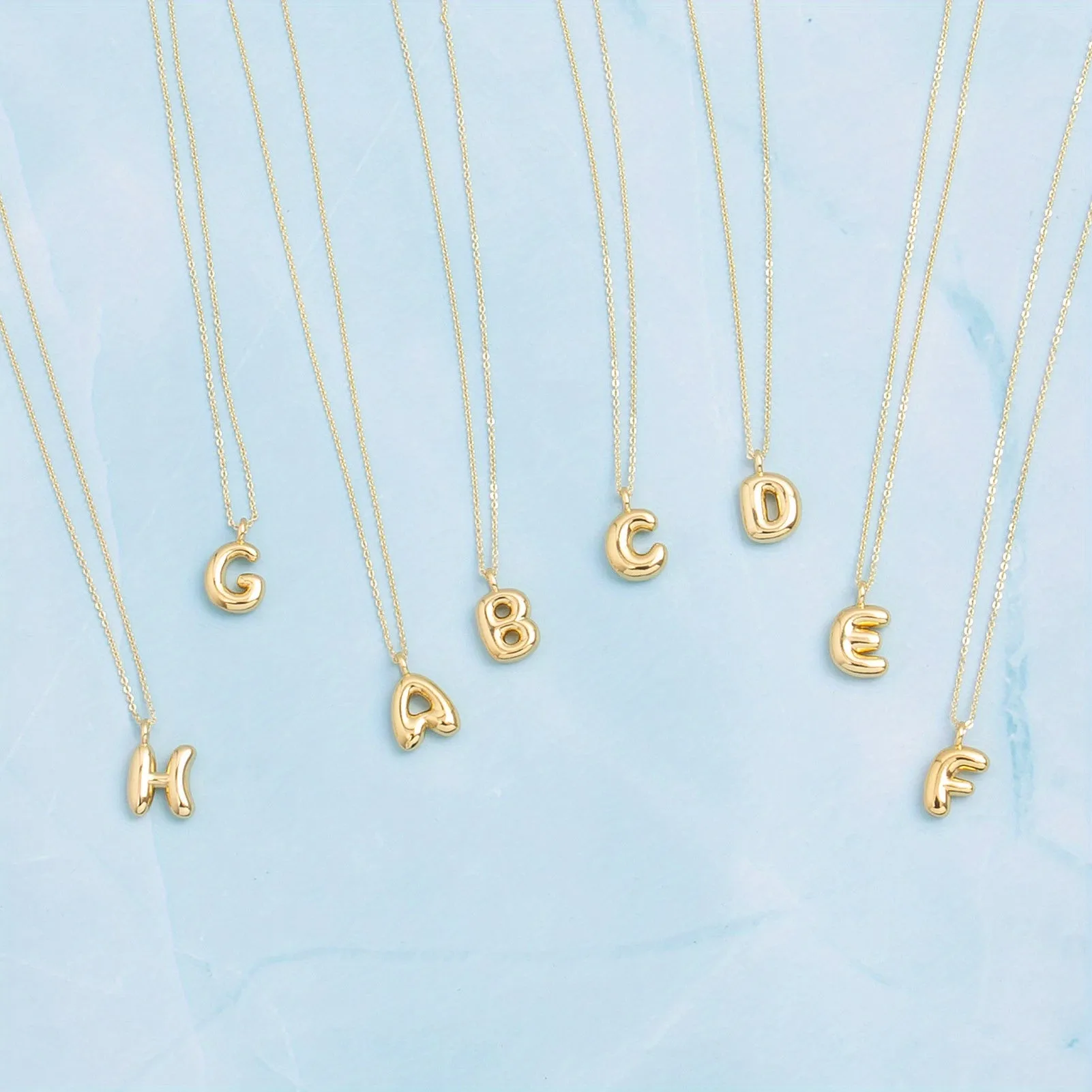 14K Gold Plated Letter Pendant Necklace Minimalist Cute Design, Fashionable Balloon Glossy Surface Chunky Pendant Necklace Jewelry