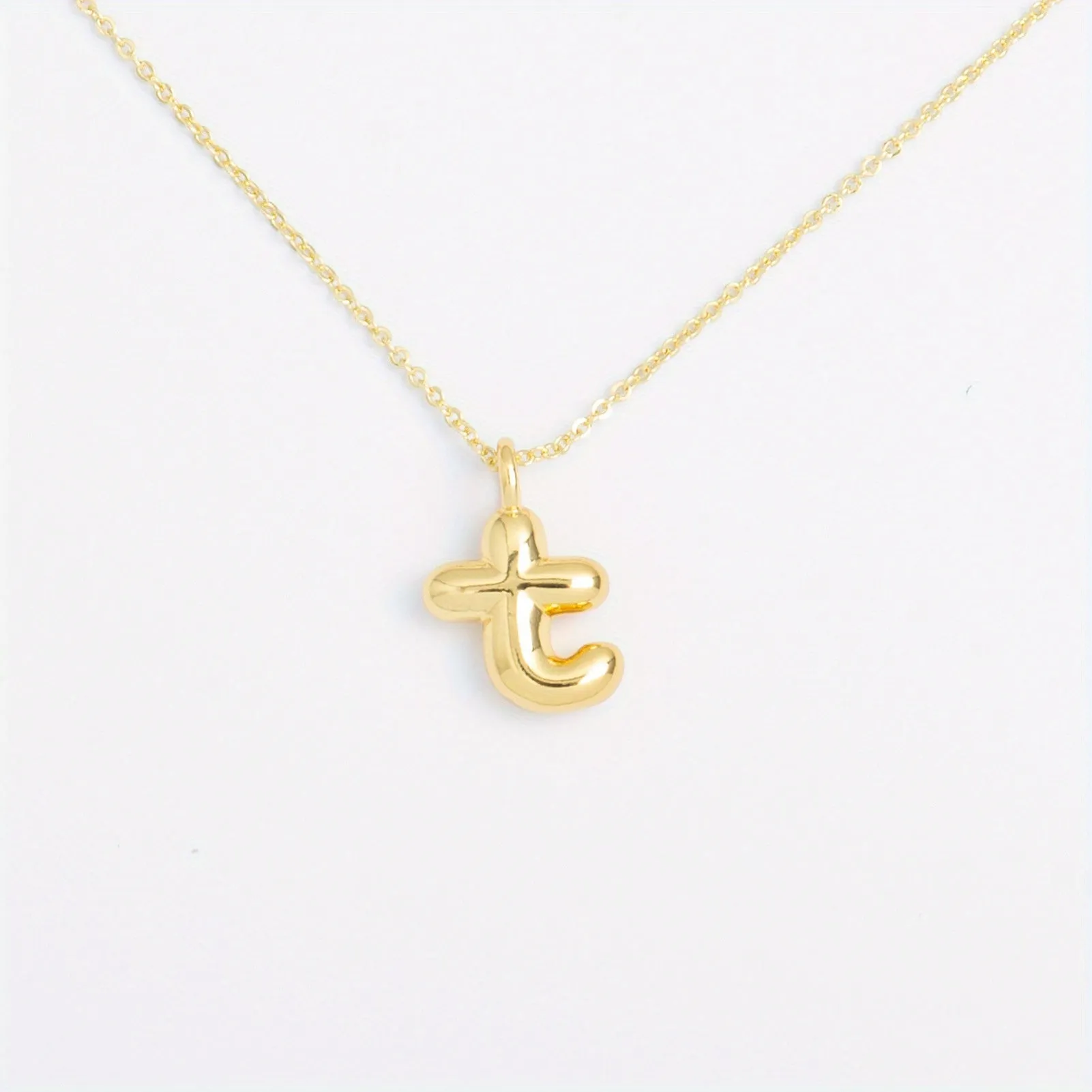 14K Gold Plated Letter Pendant Necklace Minimalist Cute Design, Fashionable Balloon Glossy Surface Chunky Pendant Necklace Jewelry