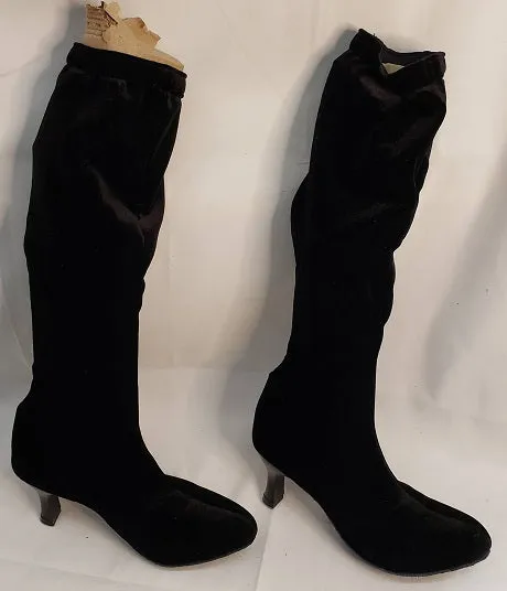 2.2" Tina -- Women's Pull-On Knee Sock Boots -- Black Velveteen