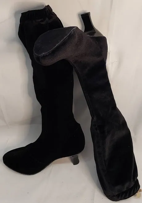 2.2" Tina -- Women's Pull-On Knee Sock Boots -- Black Velveteen