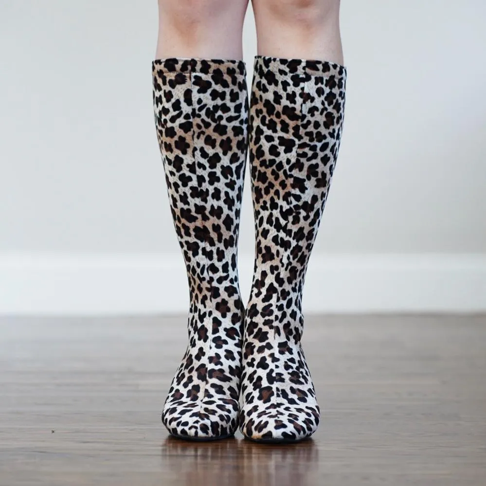 2.2" Tina -- Women's Pull-On Knee Sock Boots -- Leopard