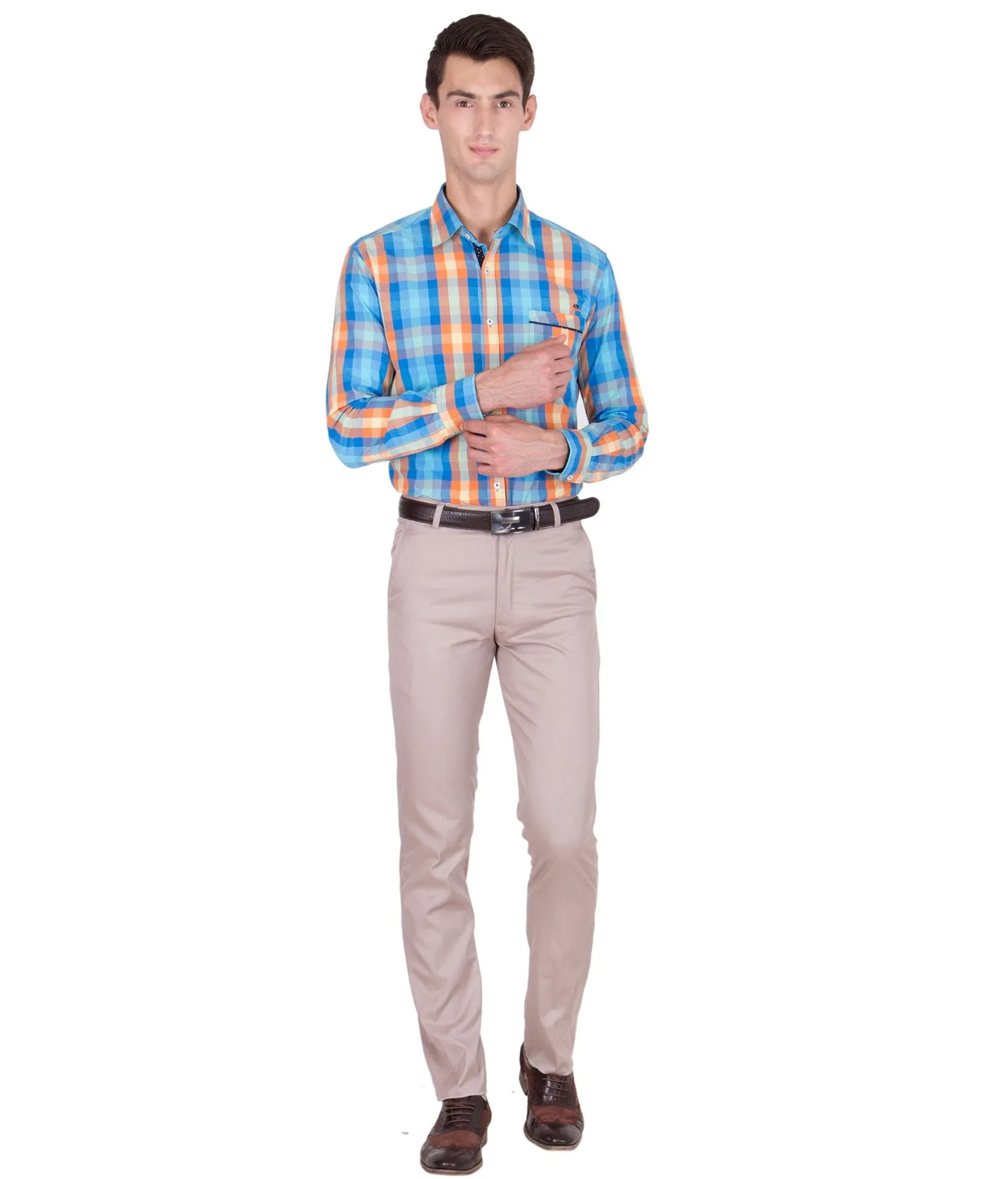 American-Elm Light Brown Slim Fit Formal Trouser for Men, Cotton Formal Pants For Office Wear