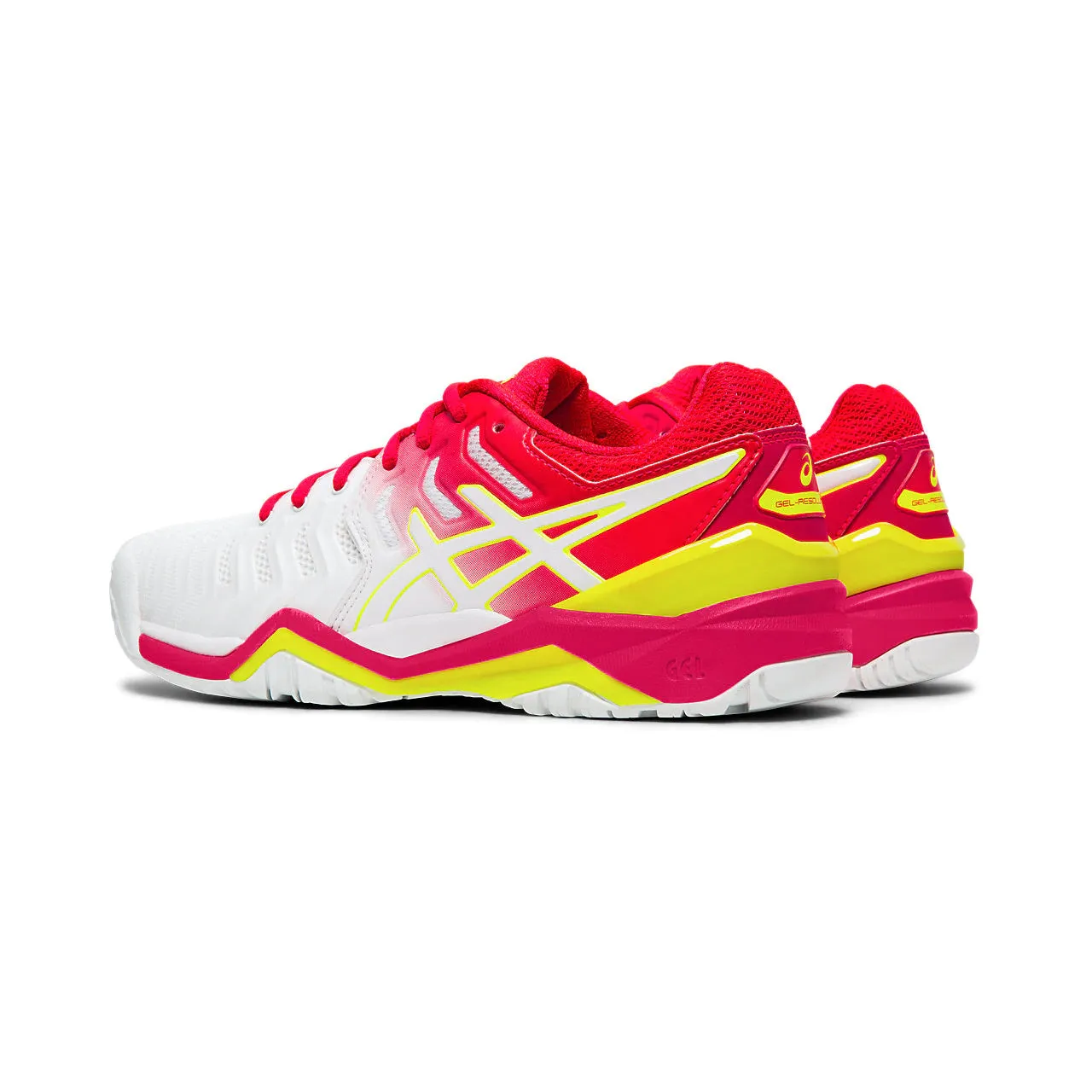 Asics Gel Resolution 7 White Pink Yellow Womens Tennis Shoes