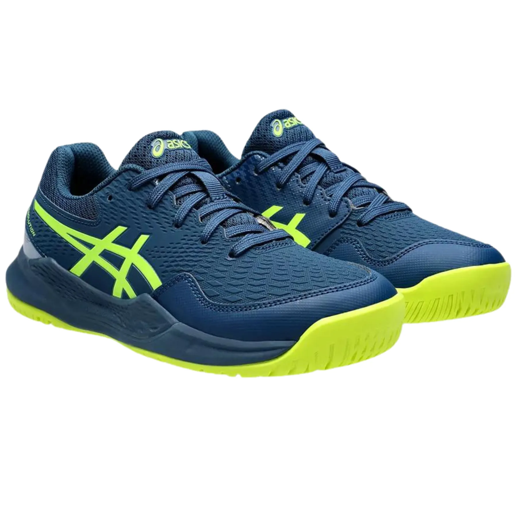 Asics Gel Resolution 9 Clay Youth Tennis Shoes - Mako Blue/Safety Yellow