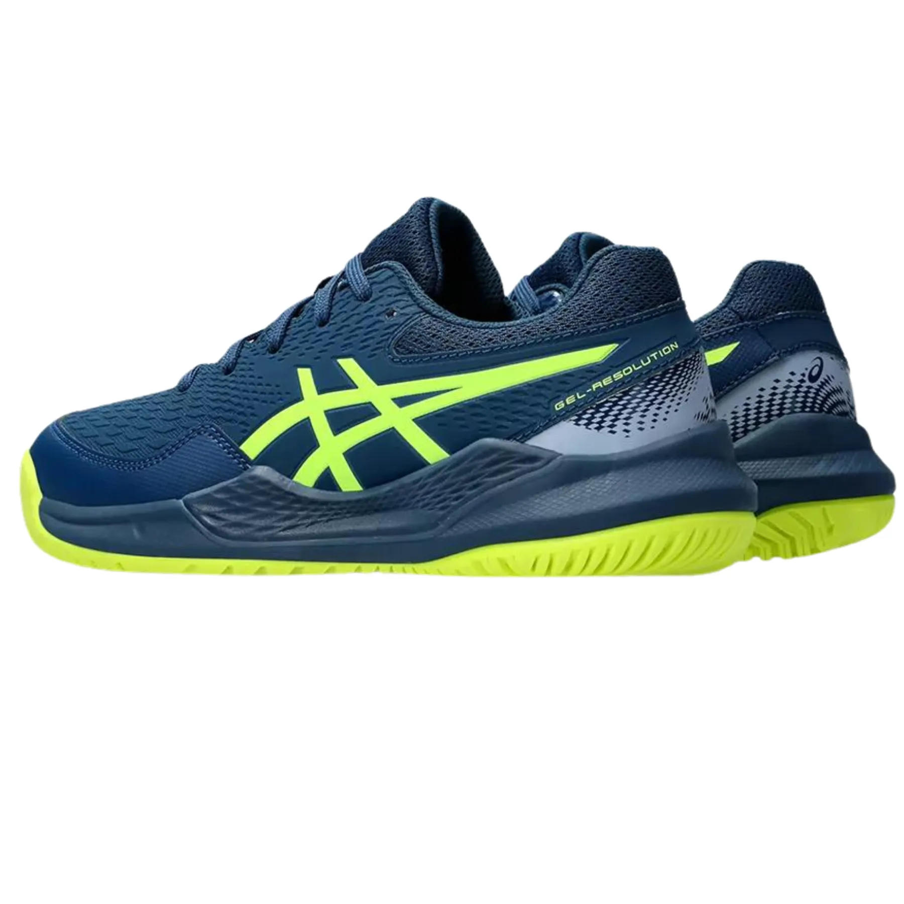 Asics Gel Resolution 9 Clay Youth Tennis Shoes - Mako Blue/Safety Yellow