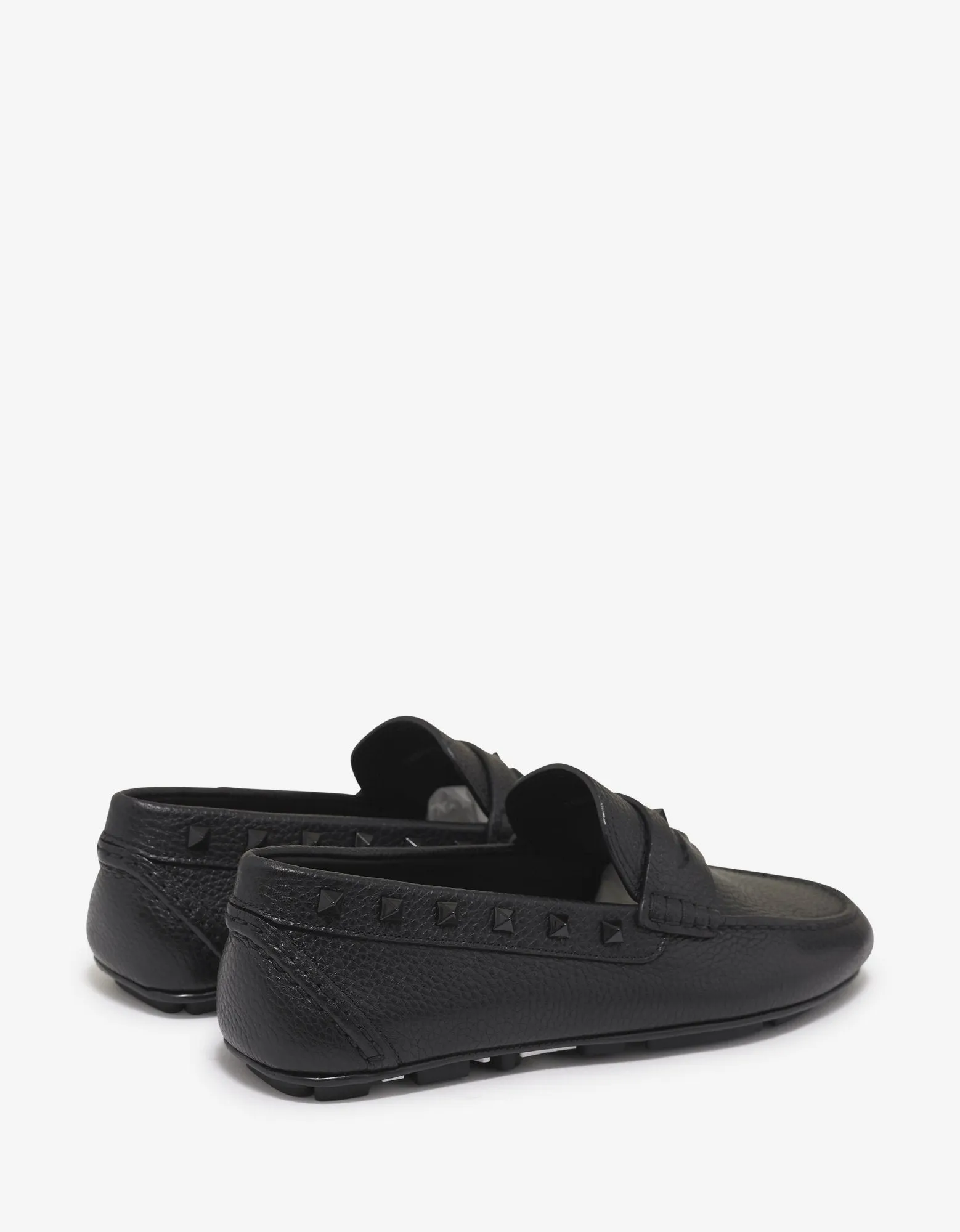 Black Grain Leather Rockstud Driving Shoes