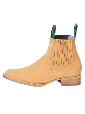 Botines Vaqueros Rodeo Clasicos Piel Nobuck para Hombre 'La Barca' CAMEL-126408*