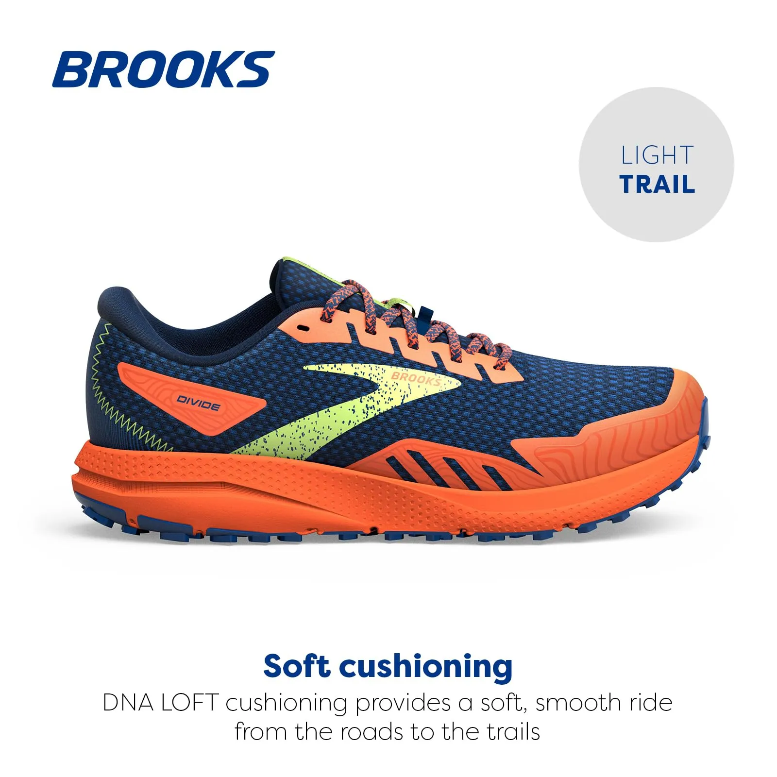 Brooks Men’s Divide 4 Trail Running Shoe - Navy/Firecracker/Sharp Green - 9.5 Medium