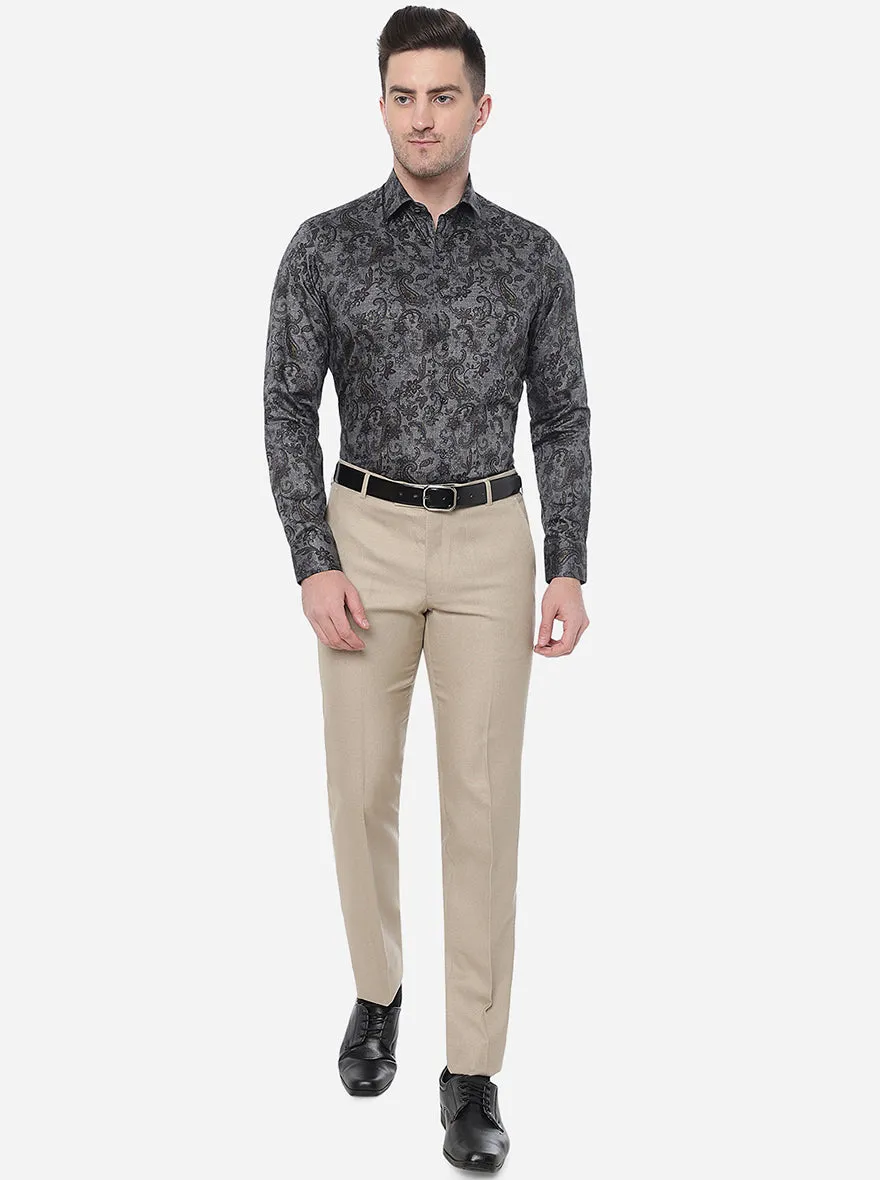 Brown & Grey Printed Slim Fit Party Wear Shirt | JB Studio