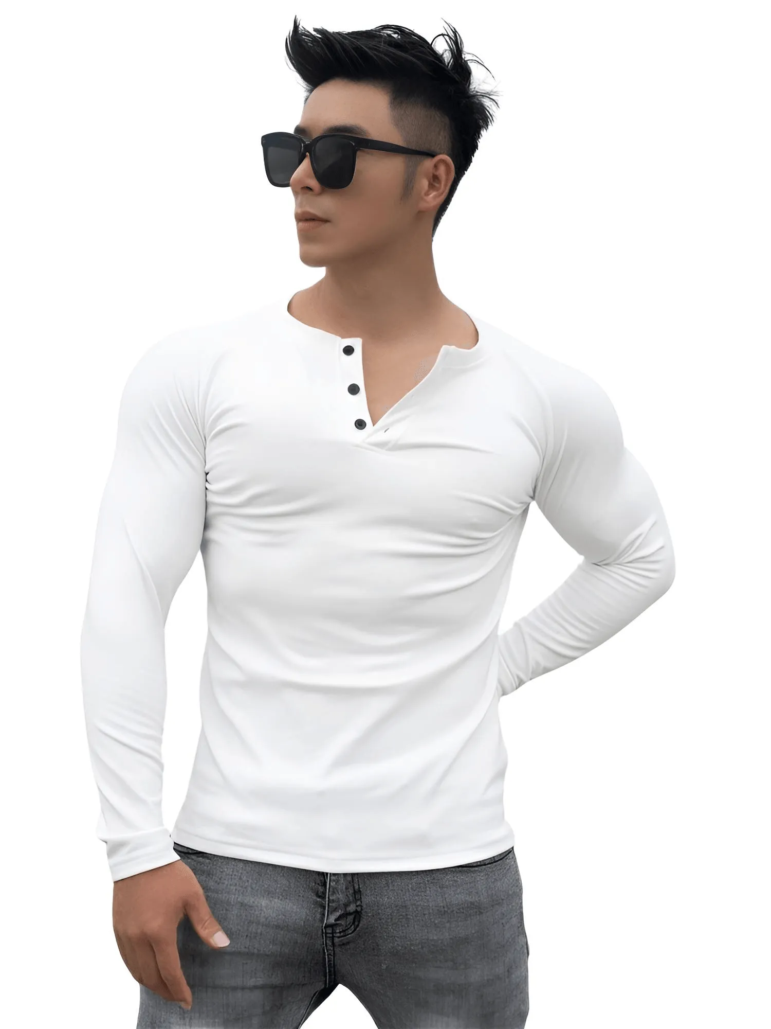 Casual Men's Long Sleeve Shirt Gym Fitness Bodybuilding Workout Slim Shirt Male Solid Tops Sport Clothing