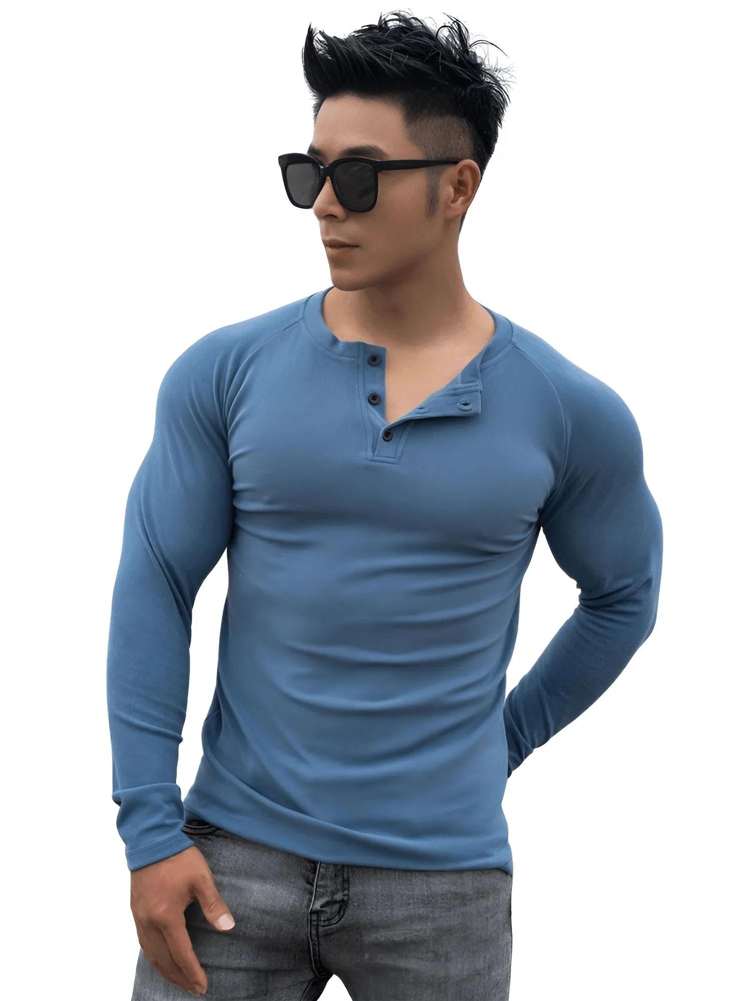 Casual Men's Long Sleeve Shirt Gym Fitness Bodybuilding Workout Slim Shirt Male Solid Tops Sport Clothing