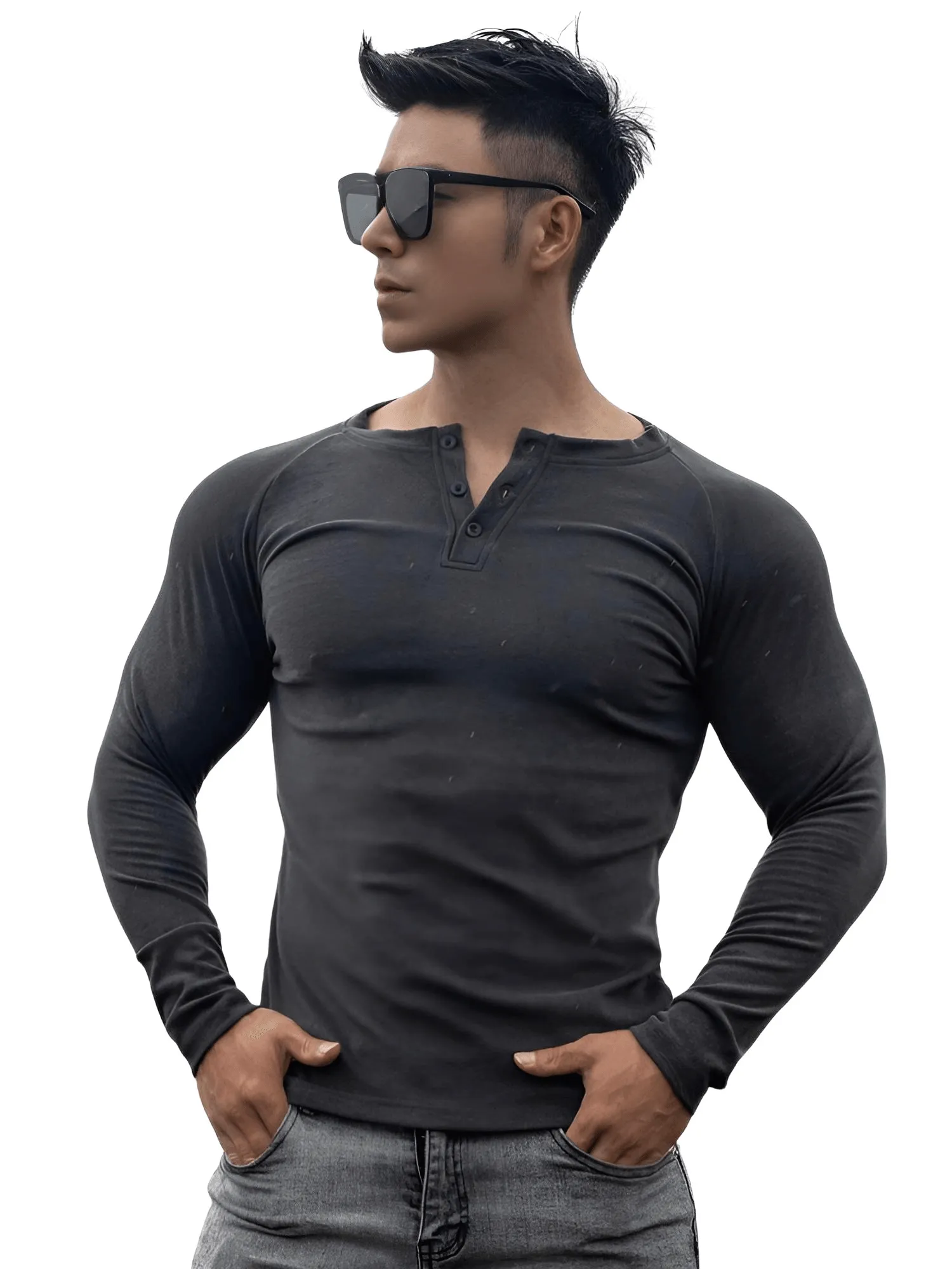 Casual Men's Long Sleeve Shirt Gym Fitness Bodybuilding Workout Slim Shirt Male Solid Tops Sport Clothing