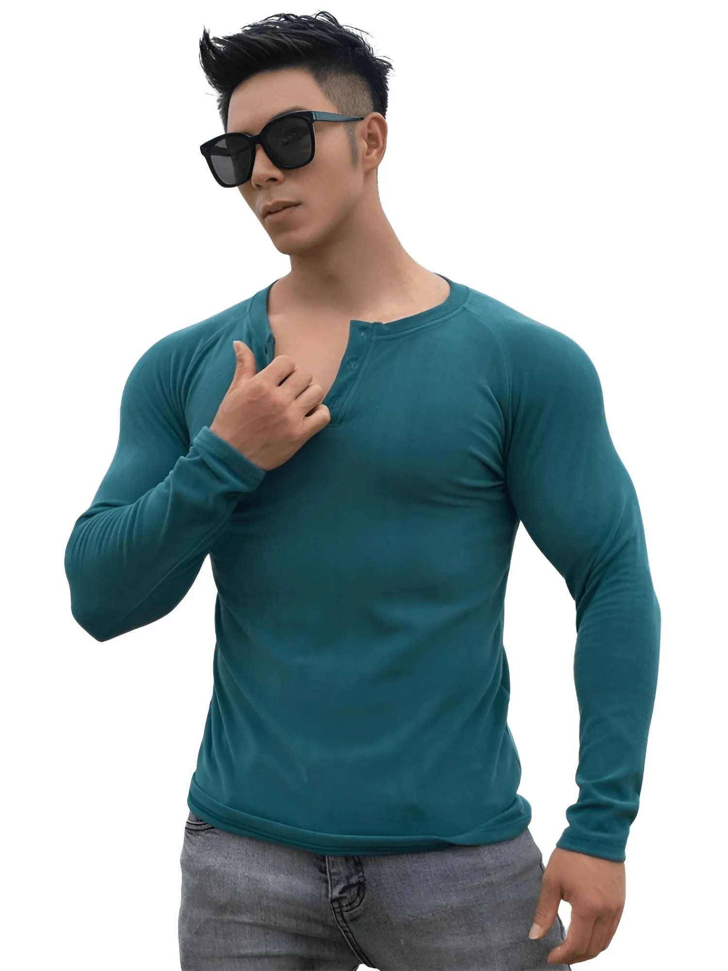 Casual Men's Long Sleeve Shirt Gym Fitness Bodybuilding Workout Slim Shirt Male Solid Tops Sport Clothing