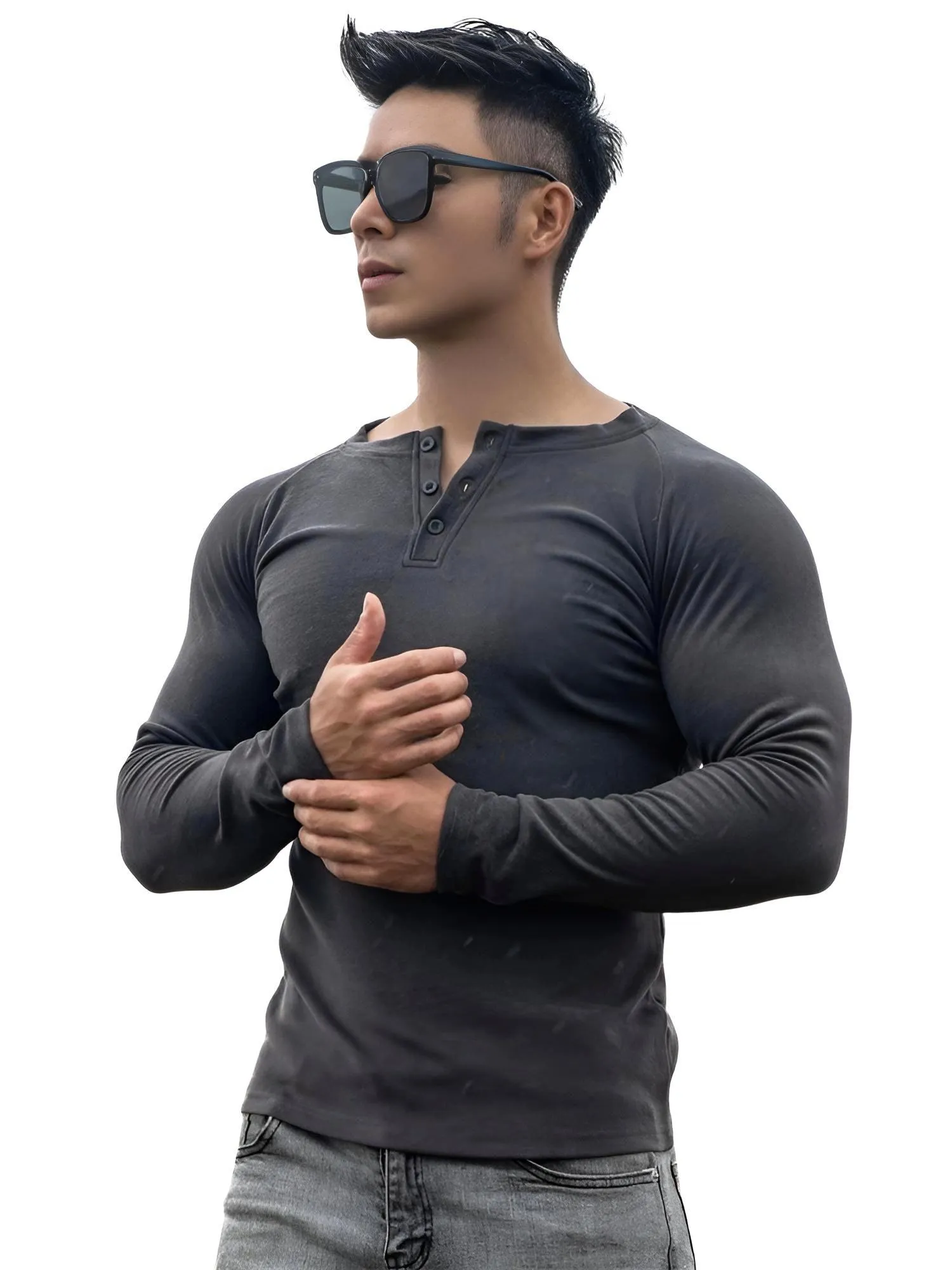 Casual Men's Long Sleeve Shirt Gym Fitness Bodybuilding Workout Slim Shirt Male Solid Tops Sport Clothing