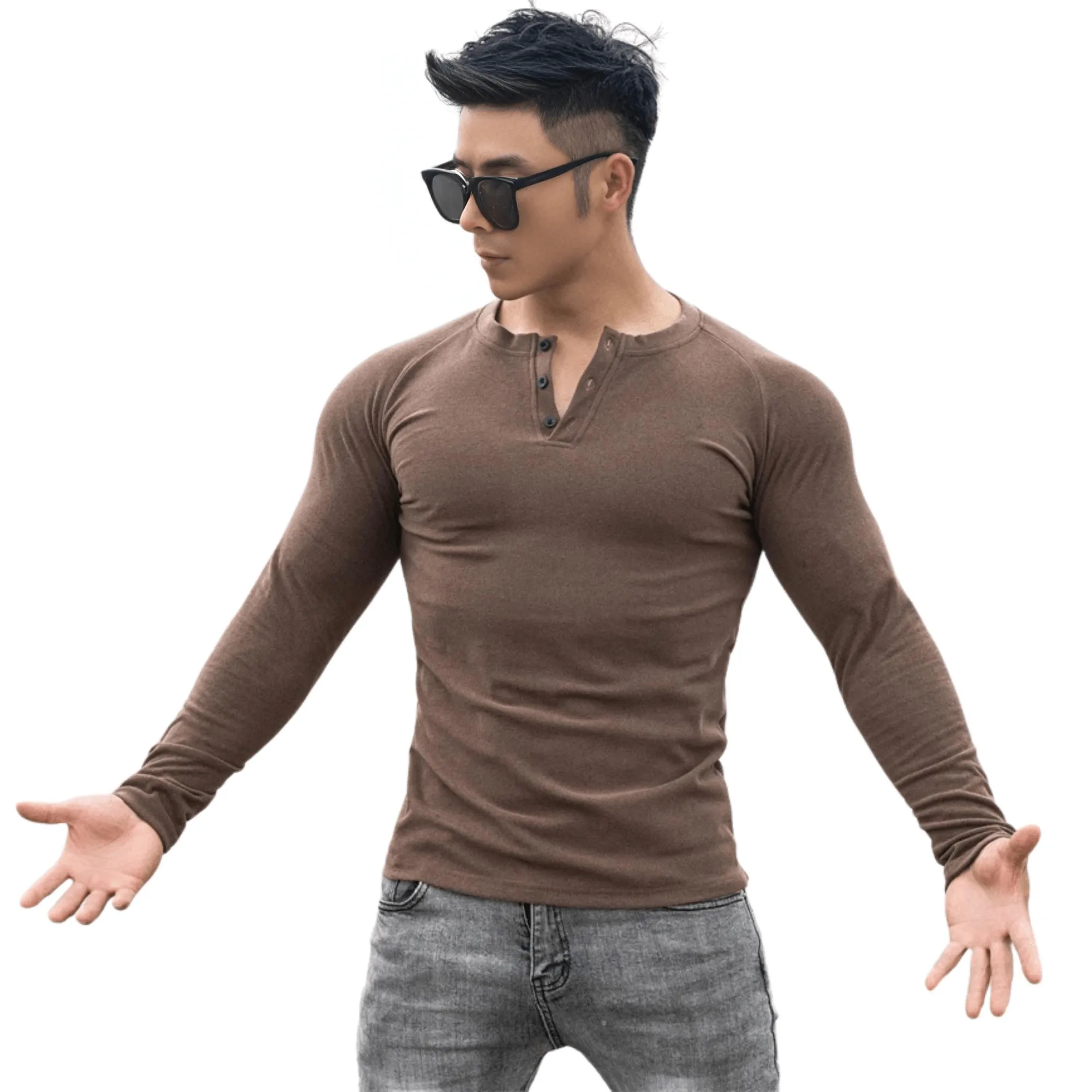 Casual Men's Long Sleeve Shirt Gym Fitness Bodybuilding Workout Slim Shirt Male Solid Tops Sport Clothing