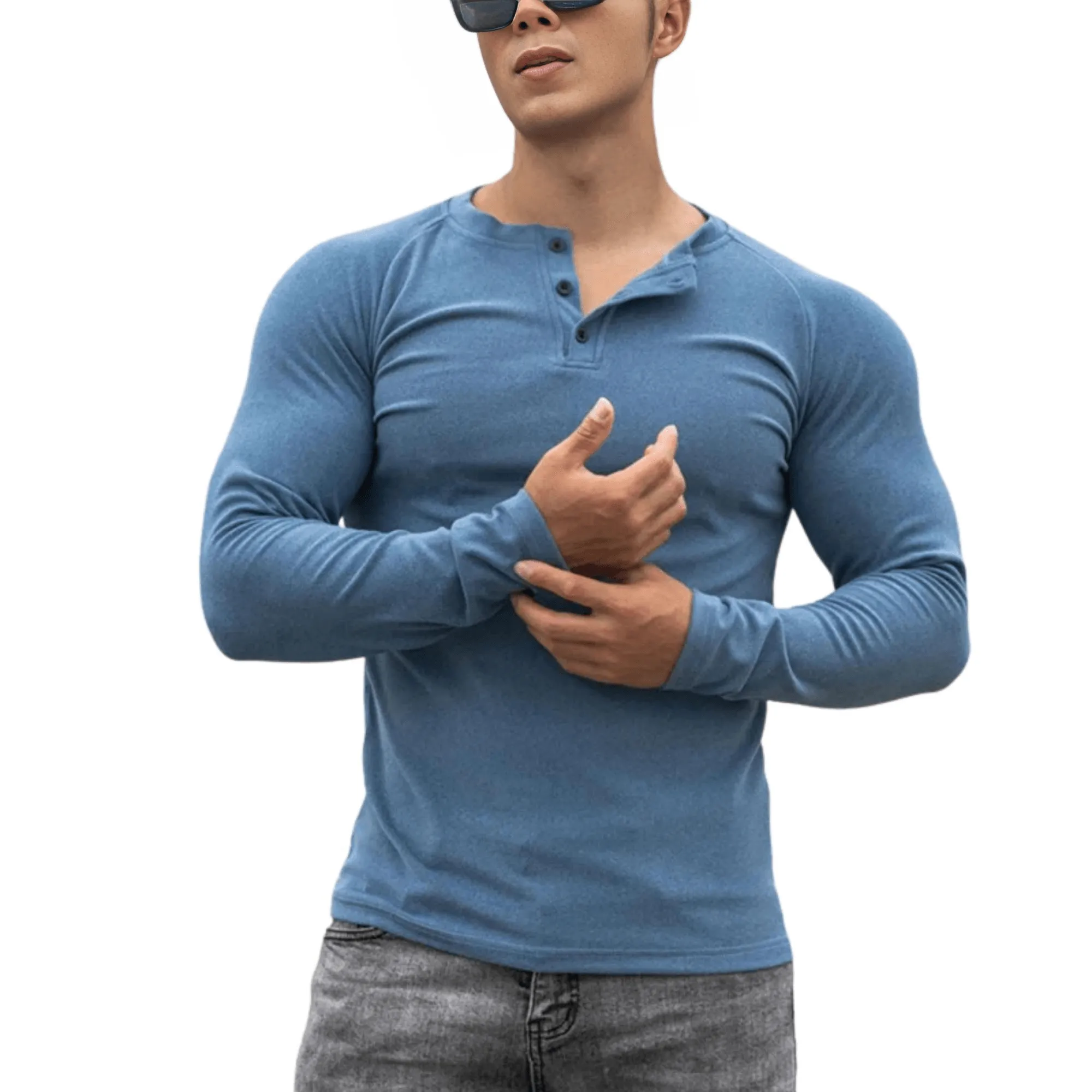 Casual Men's Long Sleeve Shirt Gym Fitness Bodybuilding Workout Slim Shirt Male Solid Tops Sport Clothing