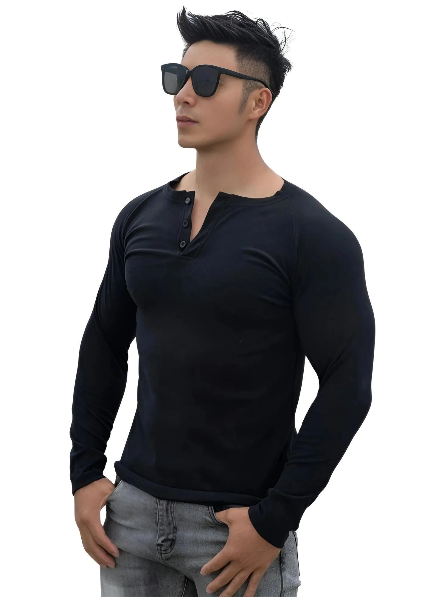 Casual Men's Long Sleeve Shirt Gym Fitness Bodybuilding Workout Slim Shirt Male Solid Tops Sport Clothing