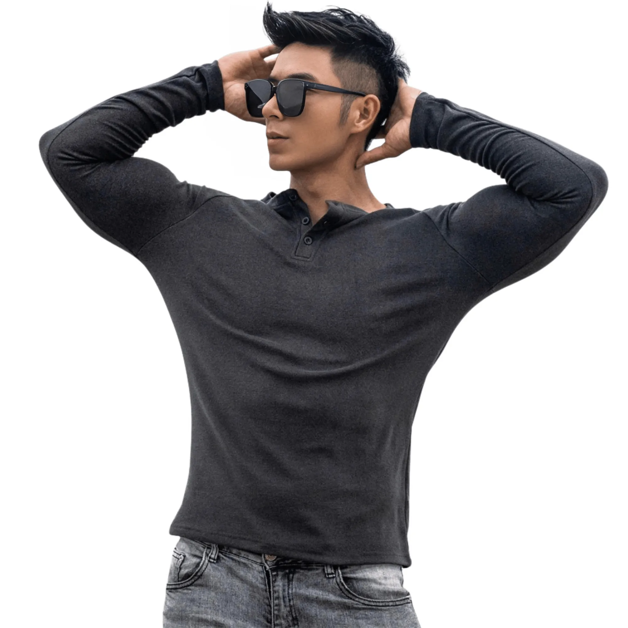 Casual Men's Long Sleeve Shirt Gym Fitness Bodybuilding Workout Slim Shirt Male Solid Tops Sport Clothing