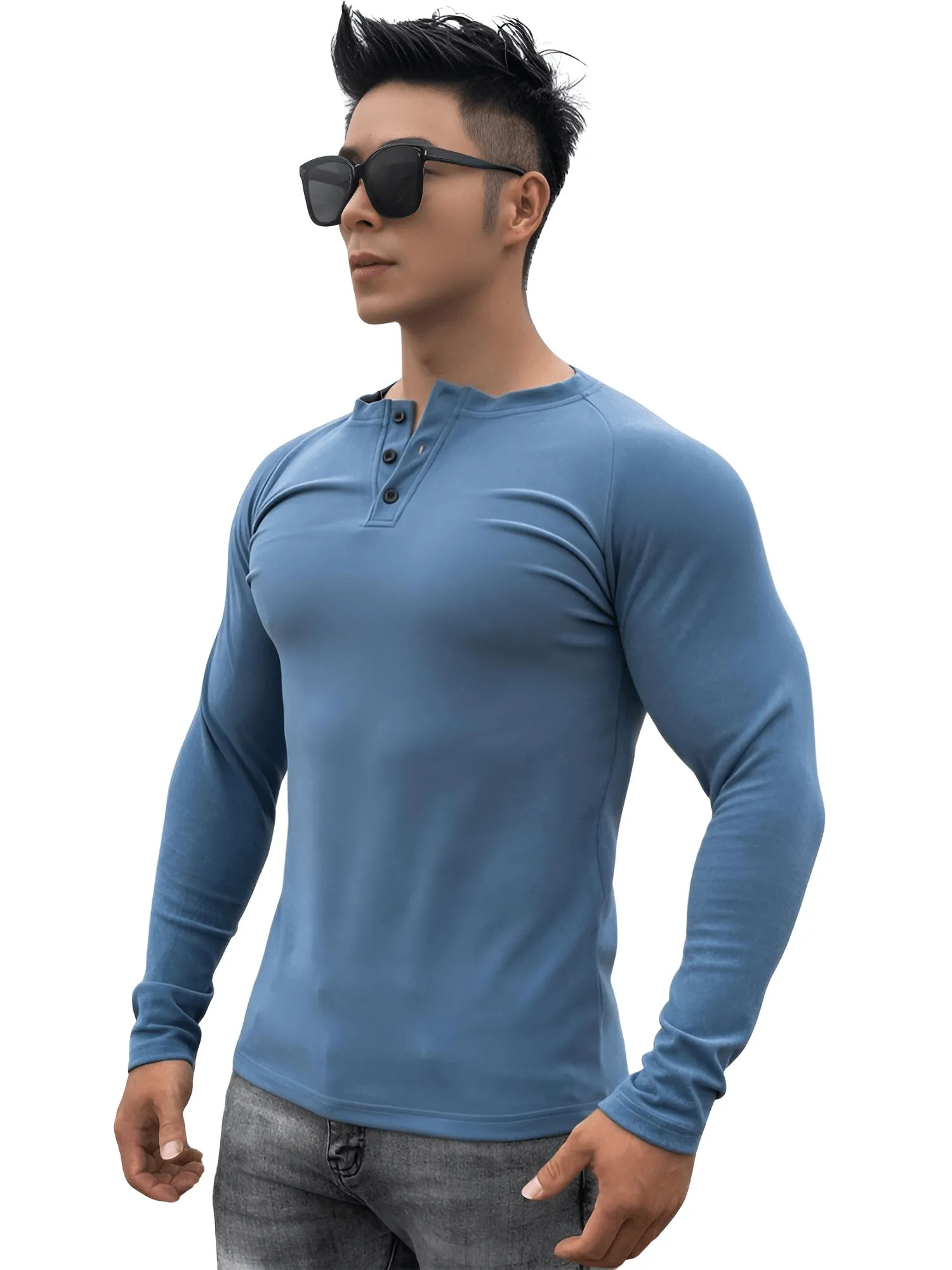 Casual Men's Long Sleeve Shirt Gym Fitness Bodybuilding Workout Slim Shirt Male Solid Tops Sport Clothing