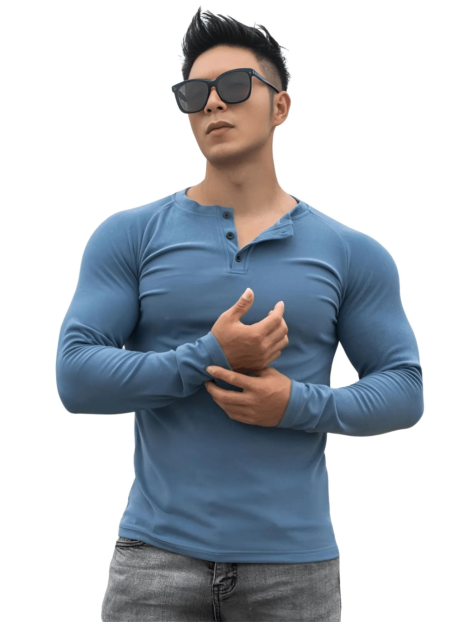 Casual Men's Long Sleeve Shirt Gym Fitness Bodybuilding Workout Slim Shirt Male Solid Tops Sport Clothing