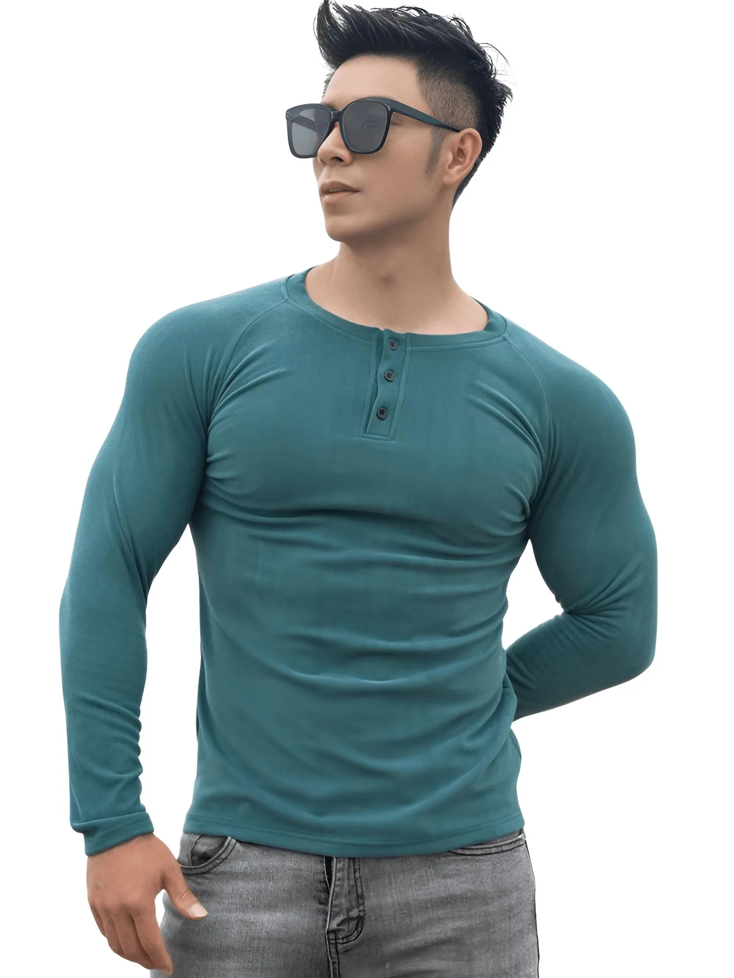 Casual Men's Long Sleeve Shirt Gym Fitness Bodybuilding Workout Slim Shirt Male Solid Tops Sport Clothing