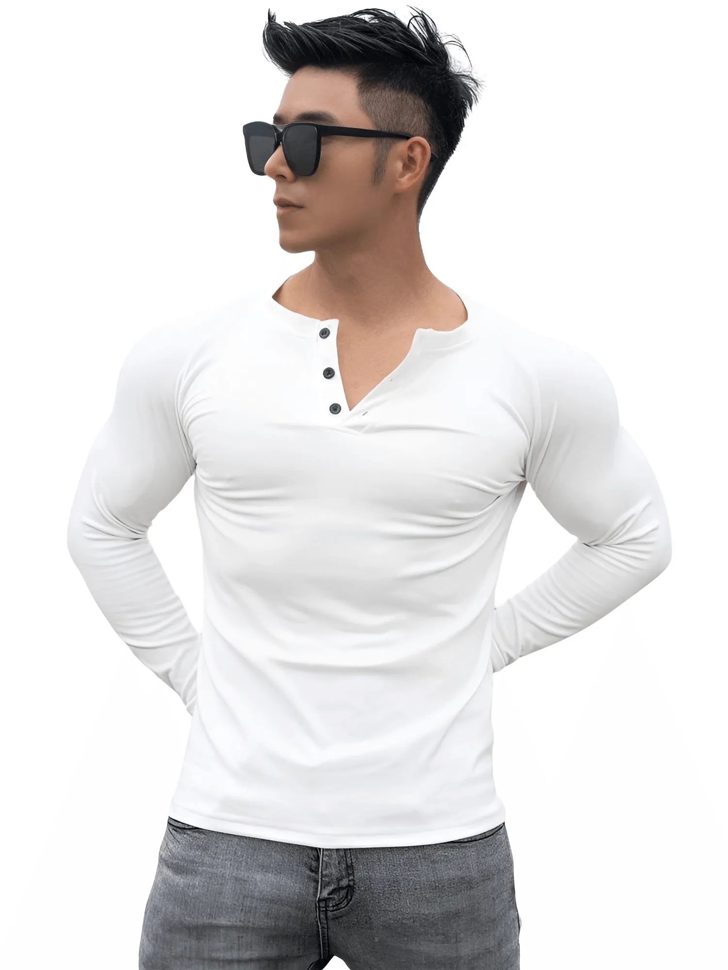 Casual Men's Long Sleeve Shirt Gym Fitness Bodybuilding Workout Slim Shirt Male Solid Tops Sport Clothing