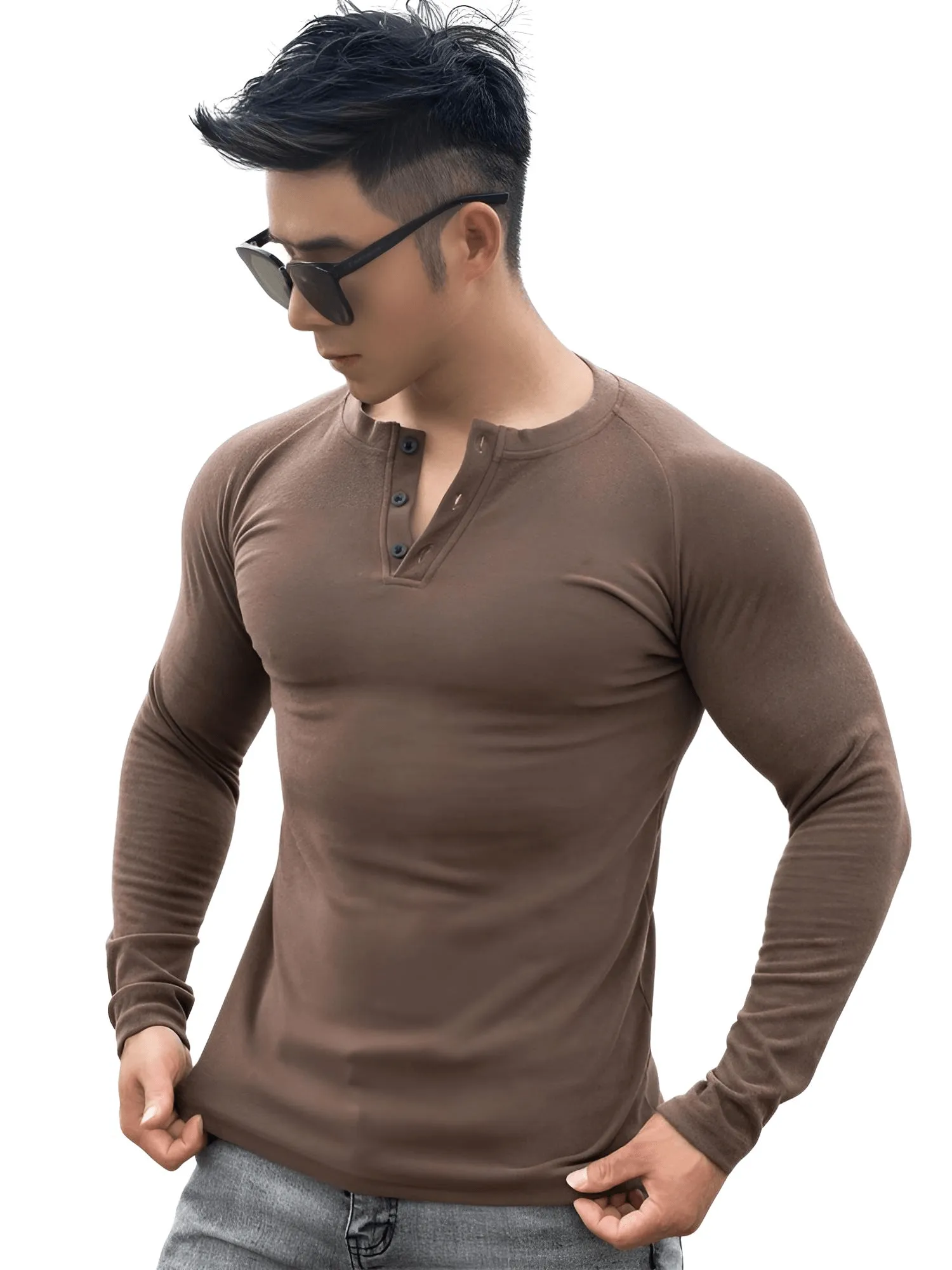 Casual Men's Long Sleeve Shirt Gym Fitness Bodybuilding Workout Slim Shirt Male Solid Tops Sport Clothing