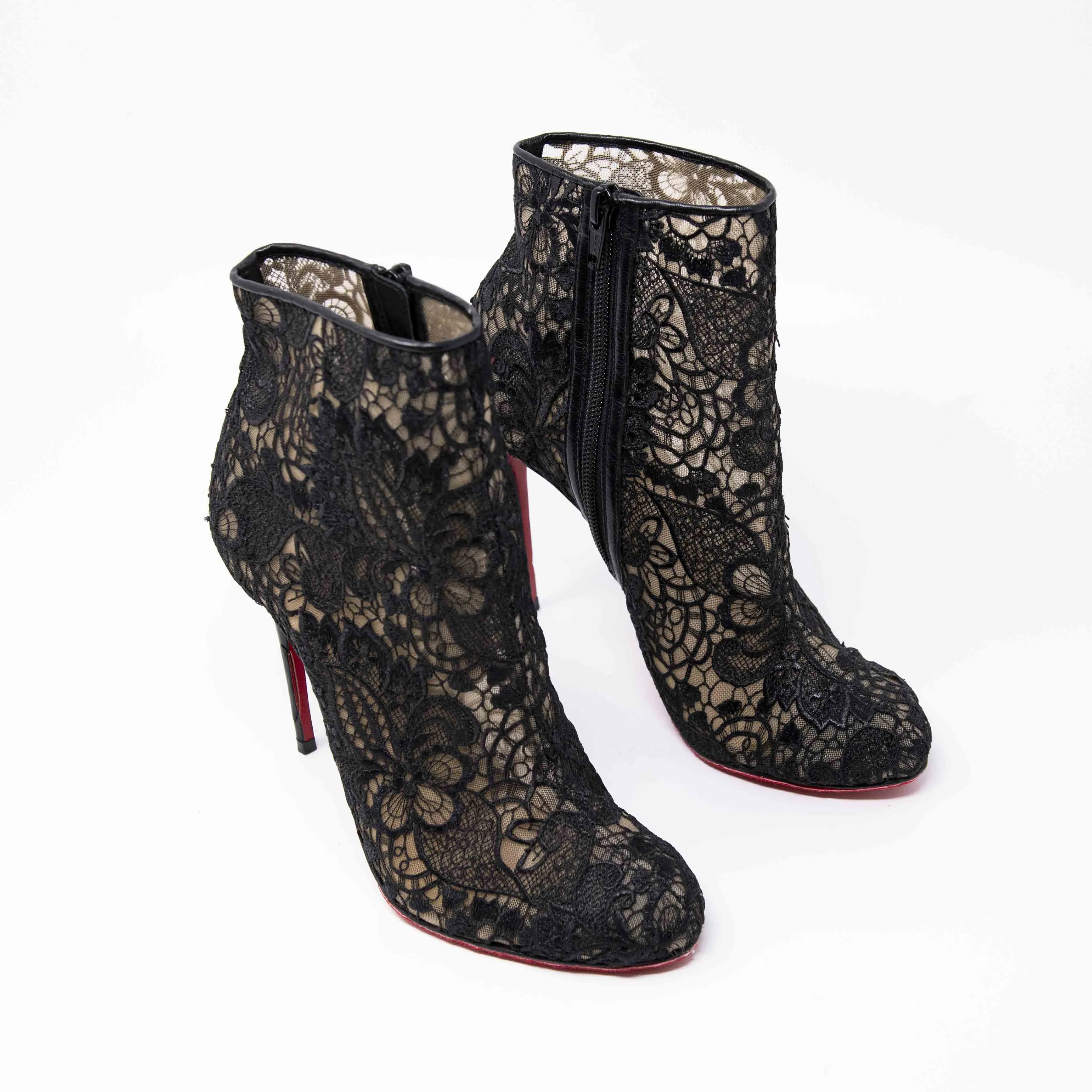 Christian Louboutin Black Miss Tennis Lace Boots 37