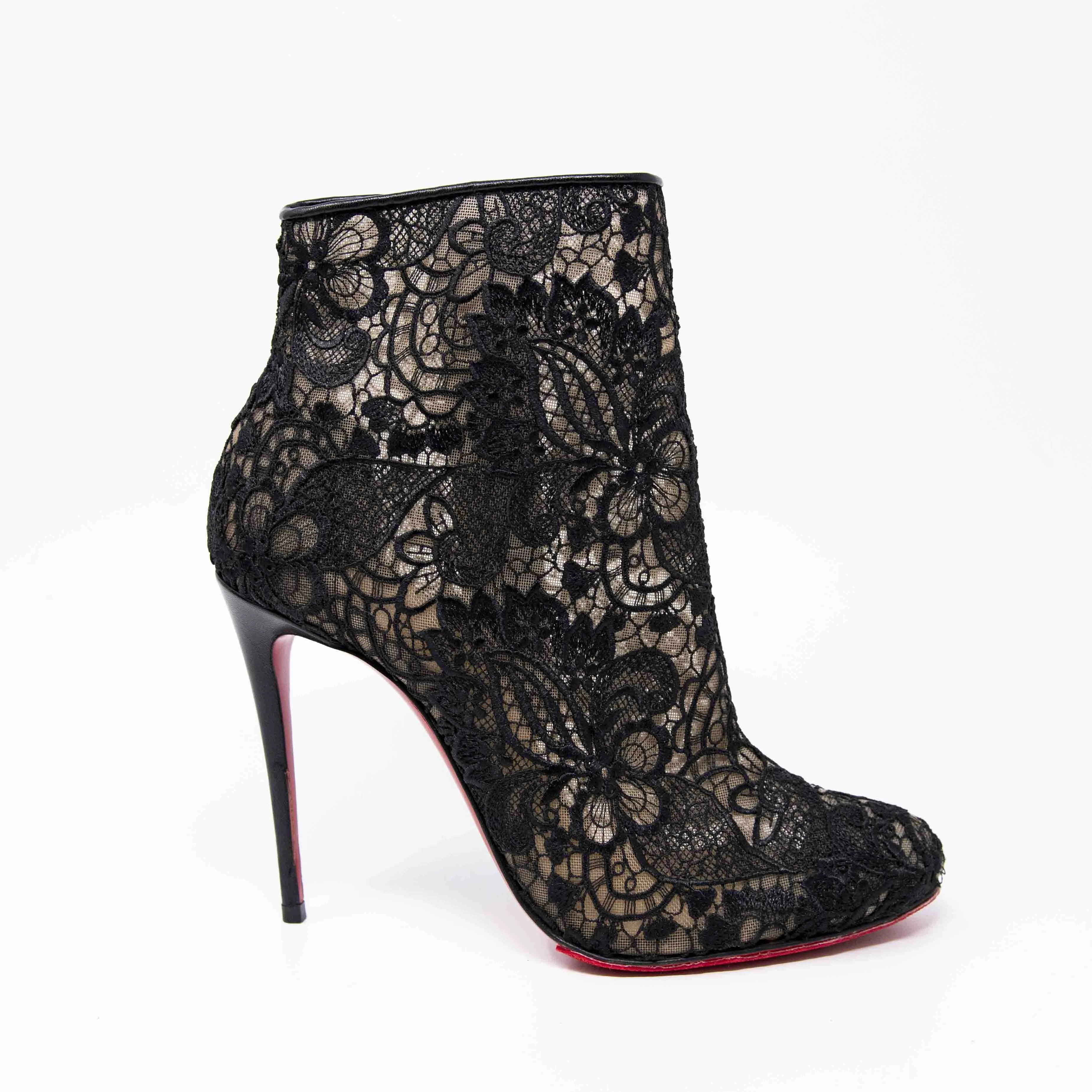 Christian Louboutin Black Miss Tennis Lace Boots 37