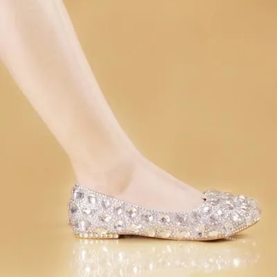 Cinderella Crystal Glittering Round Toe Bridal Shoes