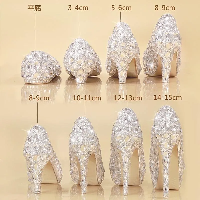 Cinderella Crystal Glittering Round Toe Bridal Shoes