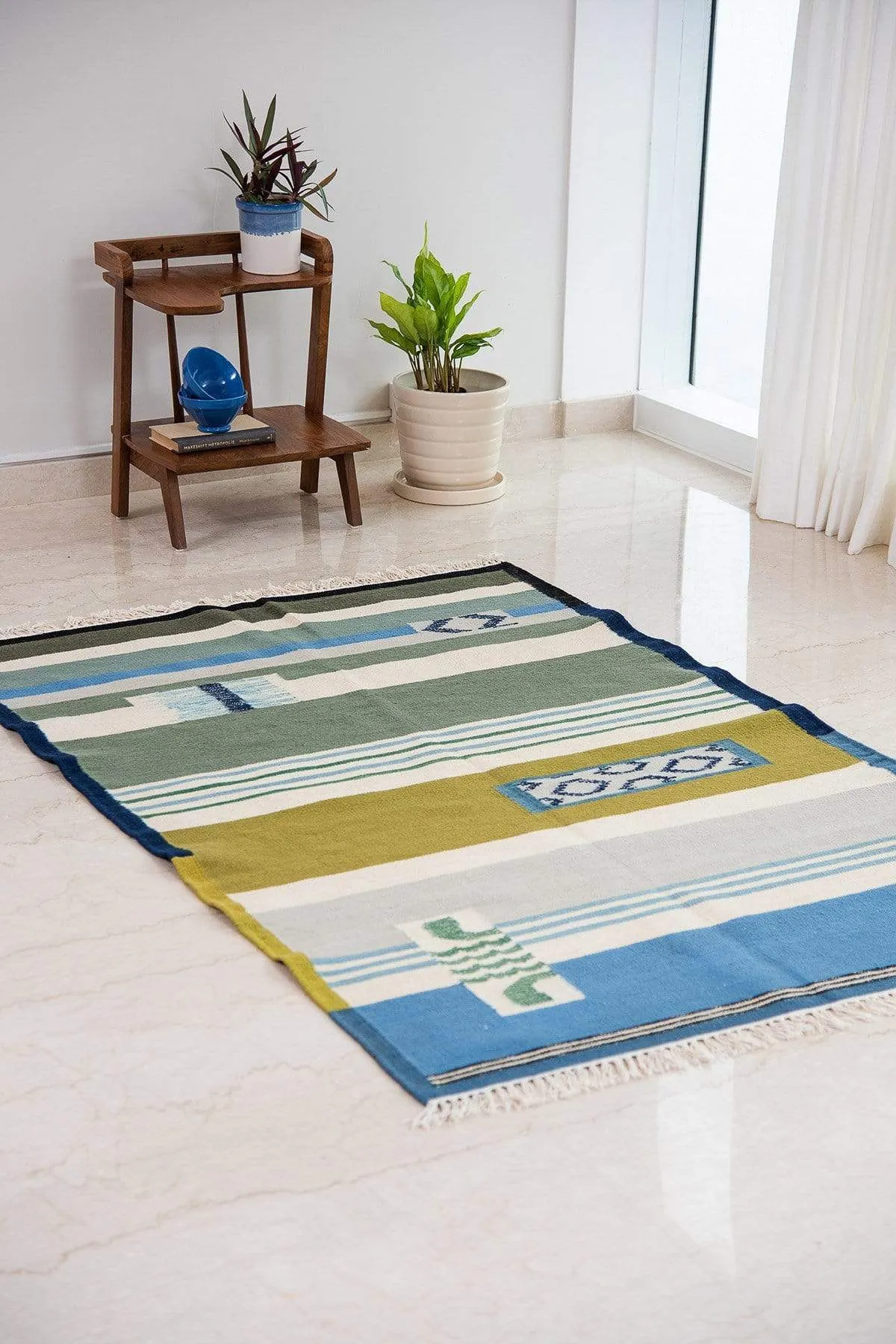 Cool And Calm Nomadic Woven Rug (Blue And Green)