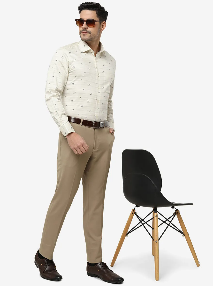 Cream Printed Slim Fit Formal Shirt | Metal