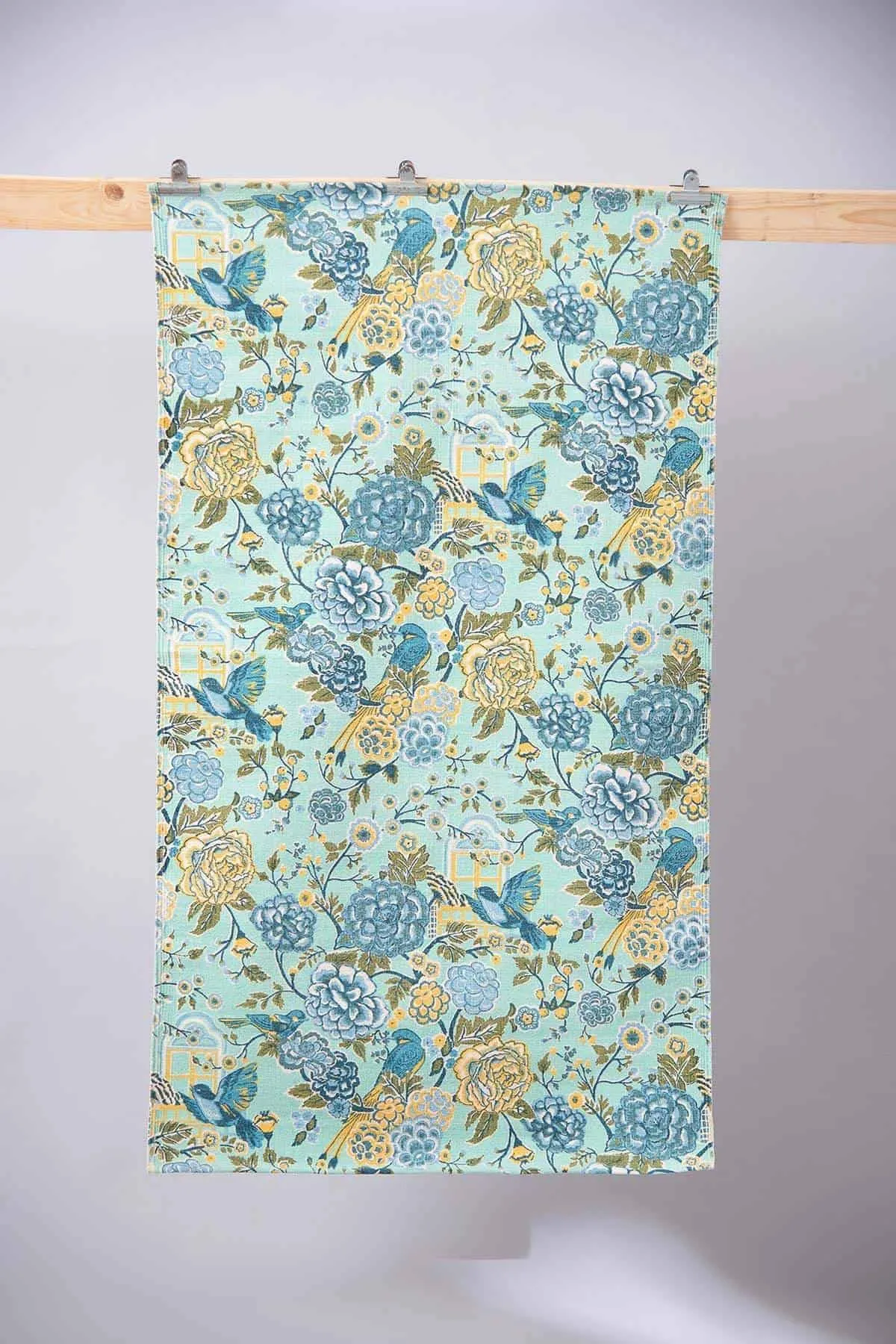 Damask Rose Pure Cotton Printed Rug (Mint)