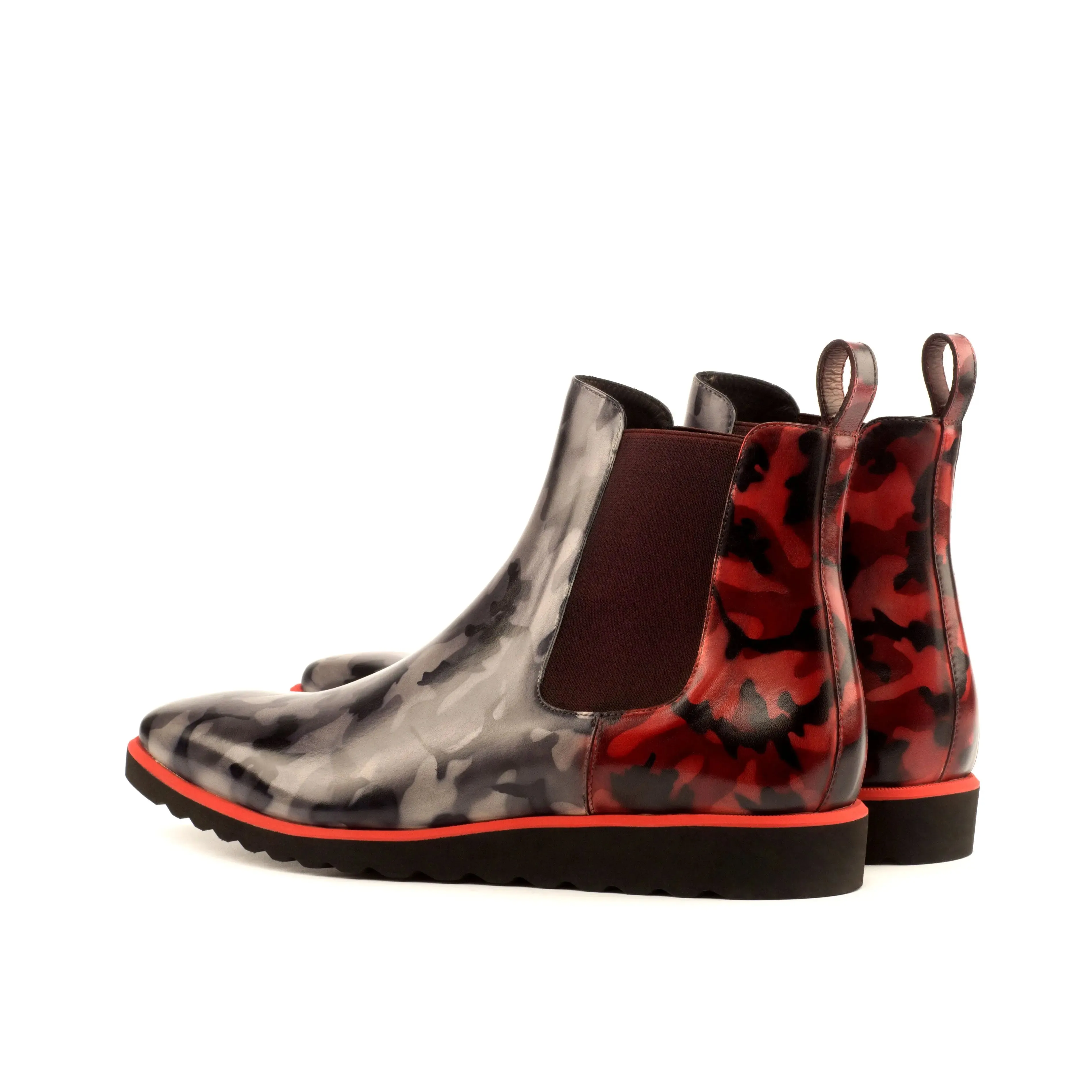 DapperFam Monza in Grey Camo / Burgundy Camo Men's Hand-Painted Patina Chelsea Boot