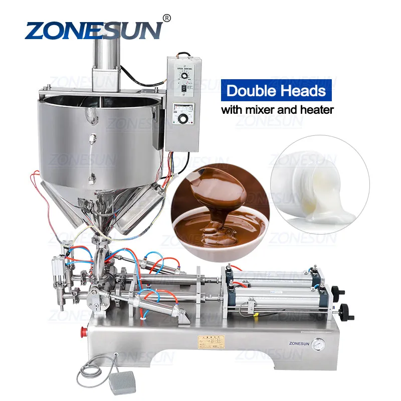 Double Nozzle Paste Filling Machine For Chocolate Sauce With Mixer Heater