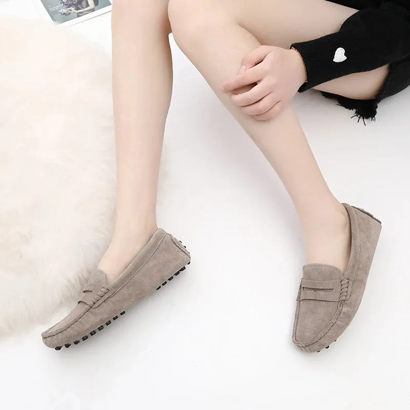 Genuine Leather Spring Flat Shoes Casual Loafers Slip On Women's Flats Shoes Moccasins Lady Driving Shoes