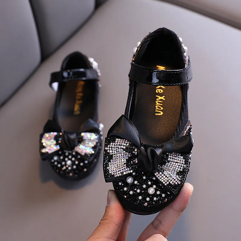 Girl Dress Shoes Bowknot Sequins Dance Performance Shoes